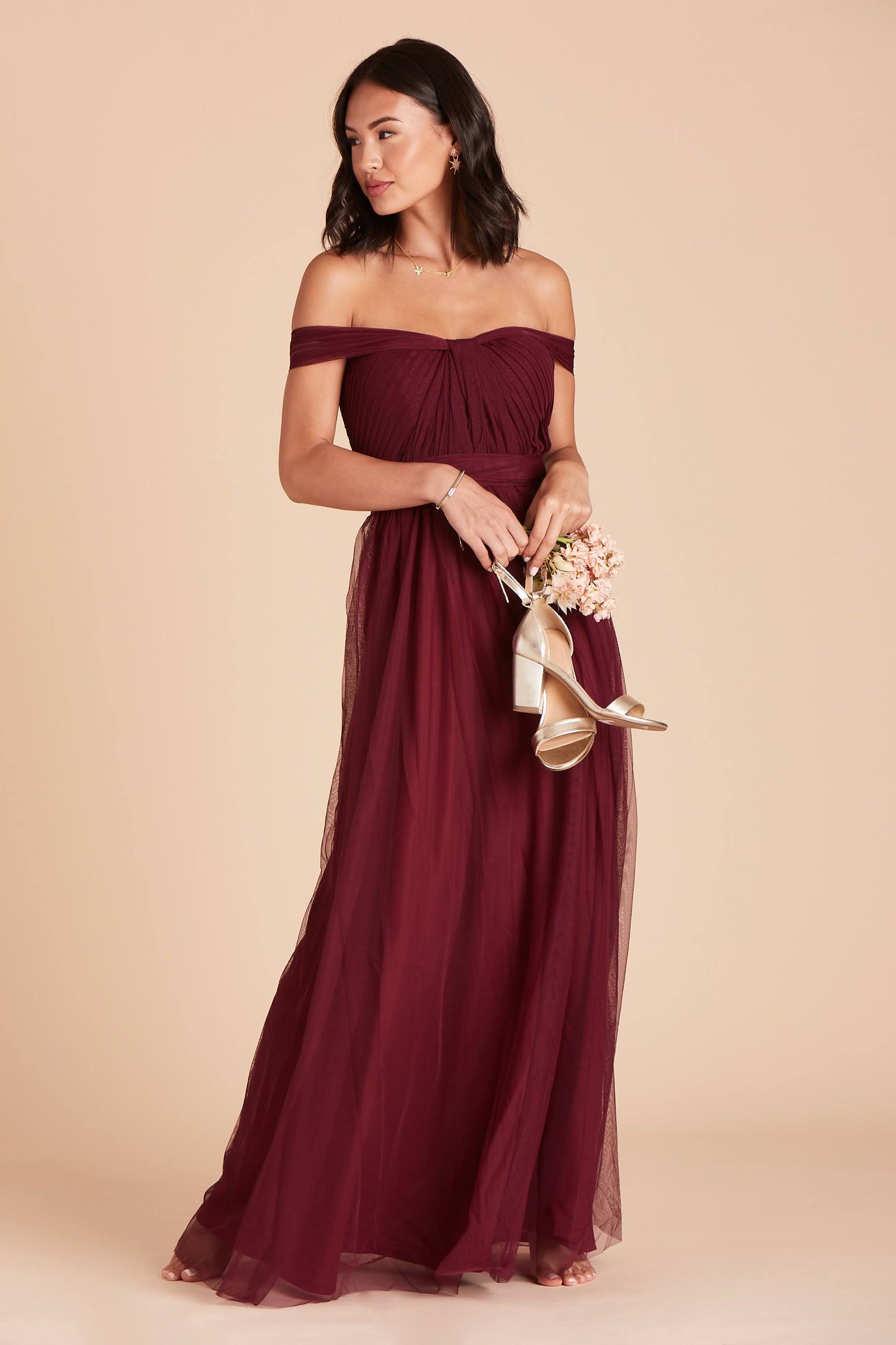 Birdy Grey Christina Convertible Tulle Bridesmaid Dress in Cabernet Xs / Cabernet