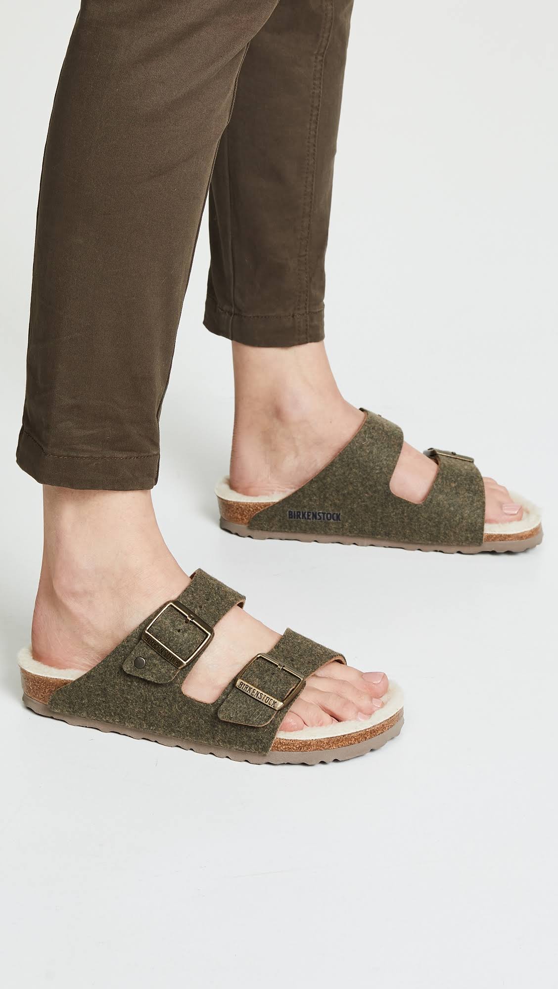 Birkenstock Women's Arizona Happy Lamb Sandals, Khaki, 6-6.5