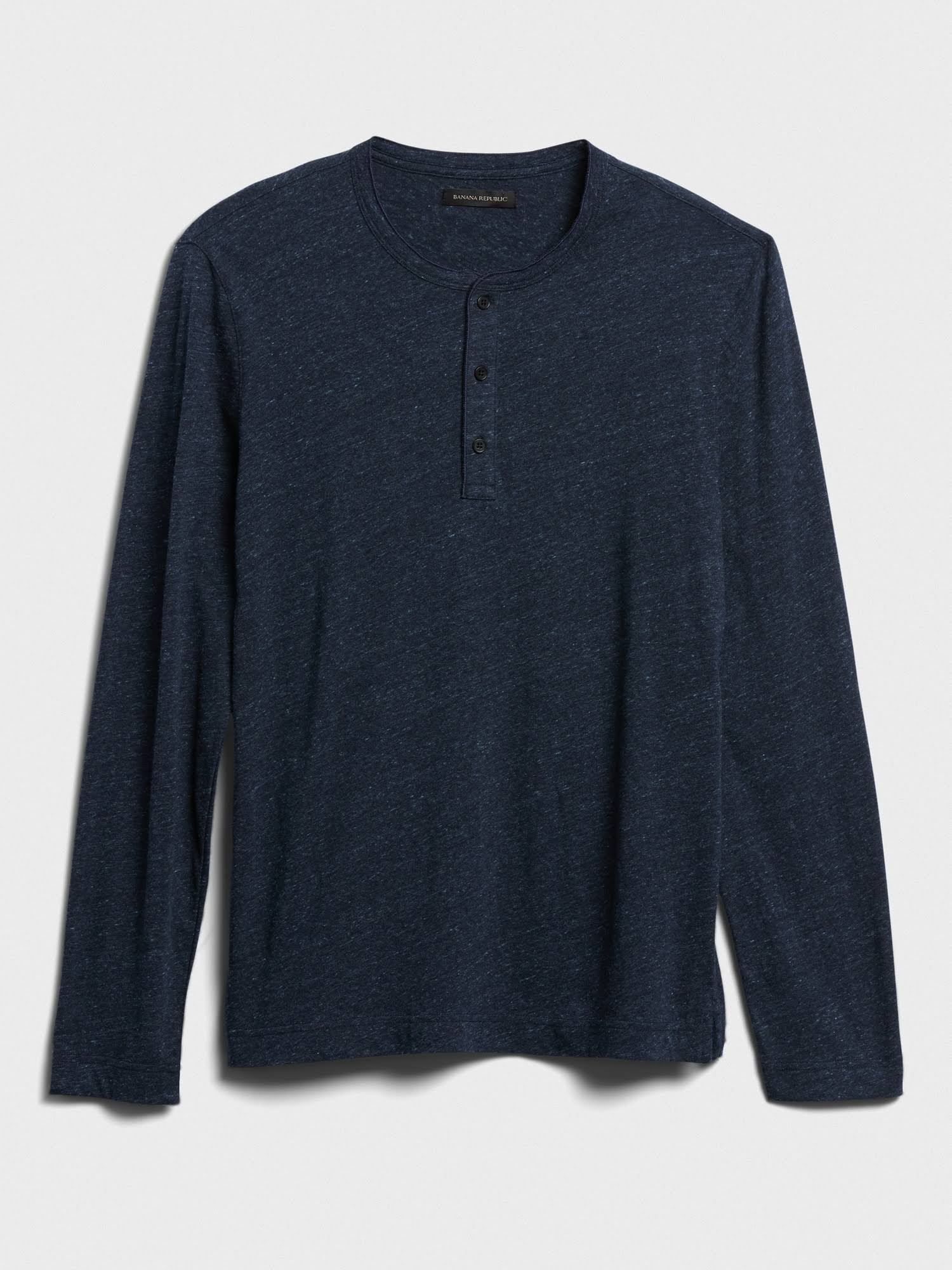 Banana Republic Men's Organic Cotton Henley T-Shirt Dark Blue Heather Size S