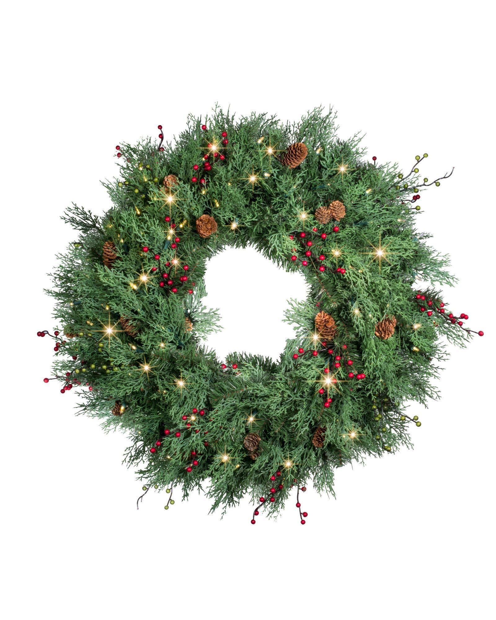 Balsam Hill 30x22 Beacon Hill Cypress Prelit Artificial Outdoor Wreath - Clear