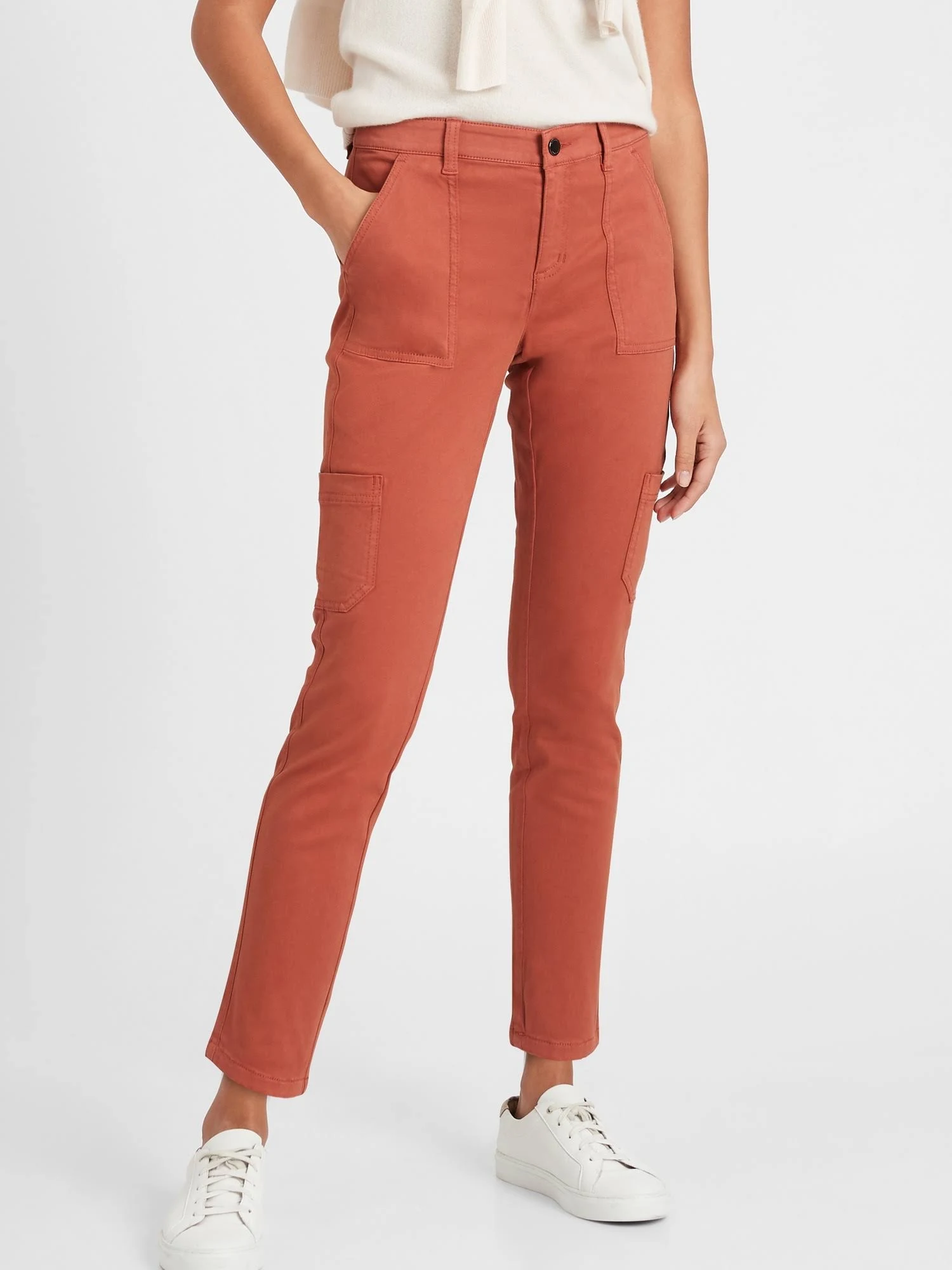 Banana Republic Women's Mid-Rise Skinny Cargo Chino Pant Copper Clay Size 14 Short