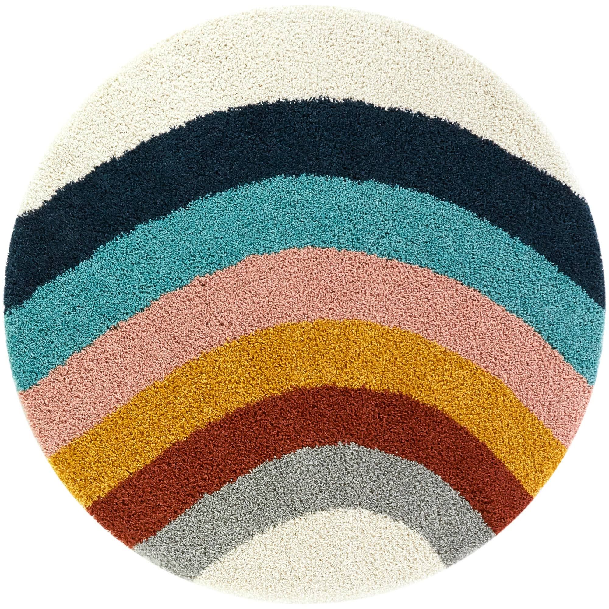 Amelia Rainbow Print Shag Kids Area Rug - 5&3x22 Round - White