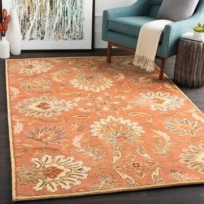 Aaron Floral Hand Knotted Wool Terracotta Area Rug Birch Lane Rug Size: Oval 8& x 10&