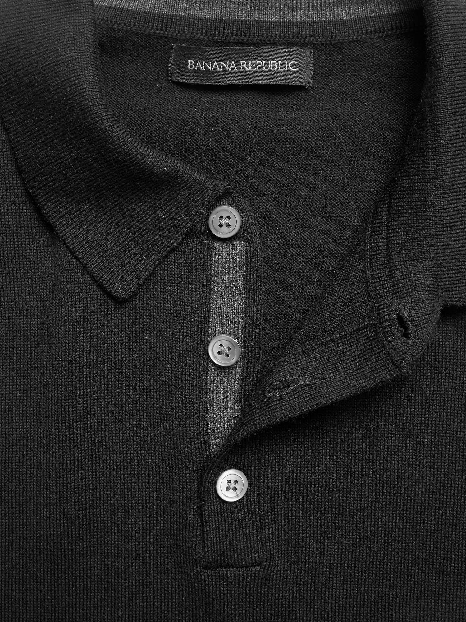 Banana Republic Men's Italian Merino Sweater Polo Shirt Black Size M