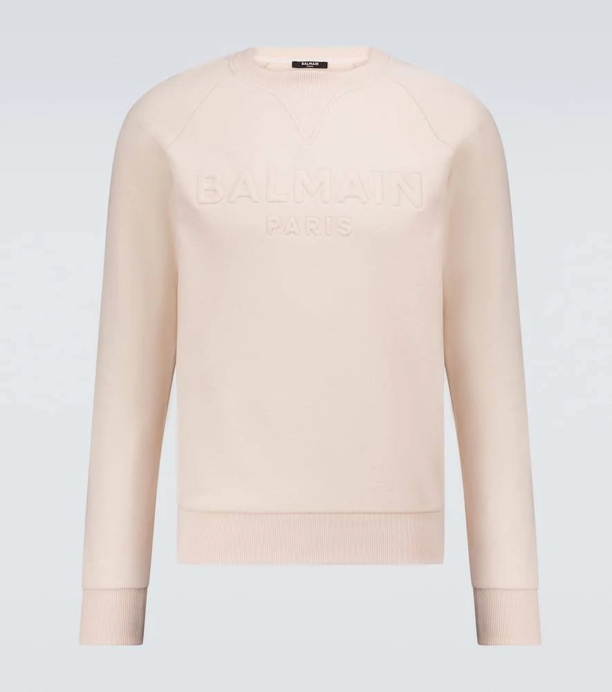 Balmain Men, Logo Embossed Cotton Sweatshirt, Beige, M, Clothing