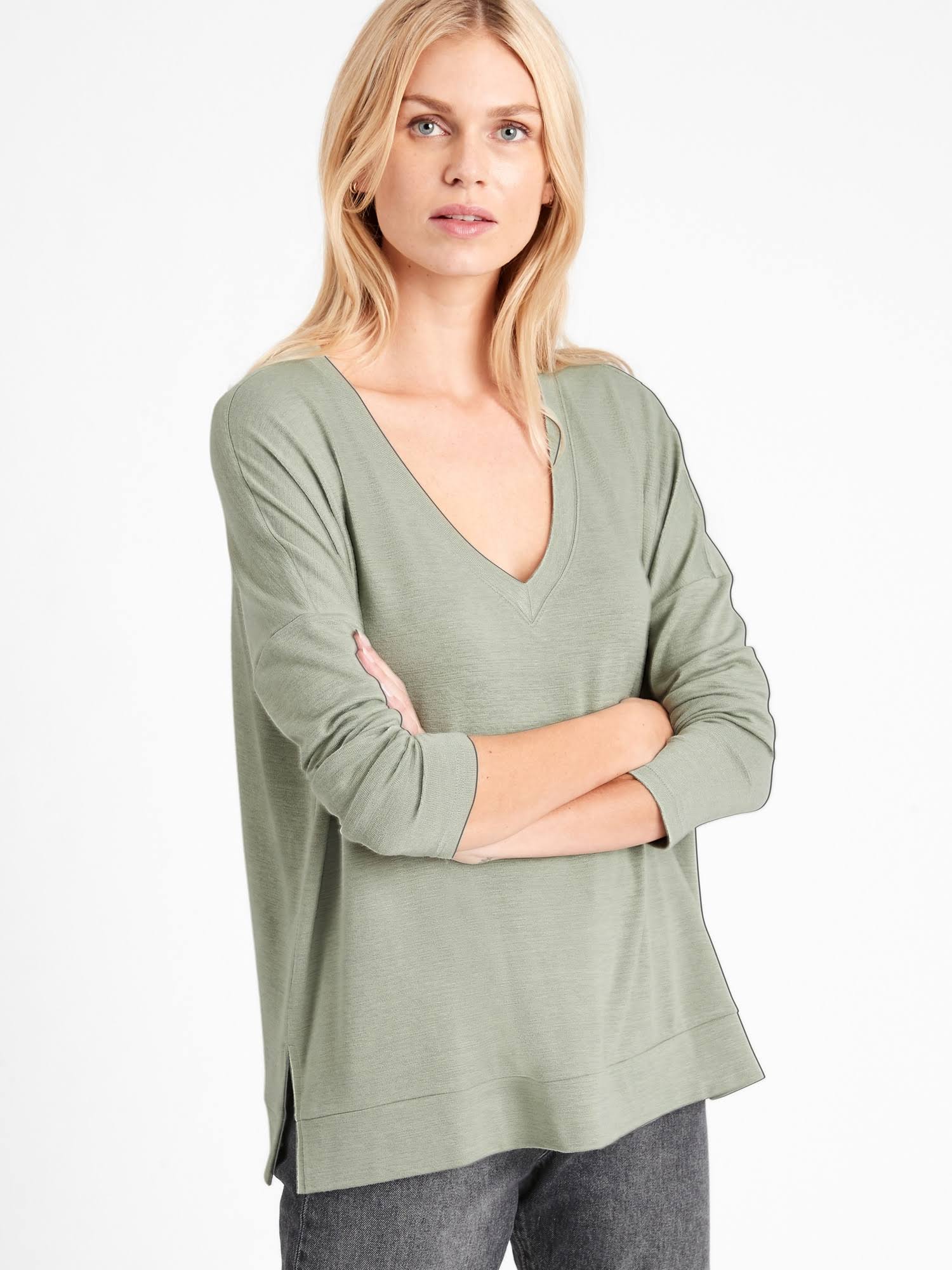 Banana Republic Women's Relaxed Luxespun Top Green Sage Bouquet Size S