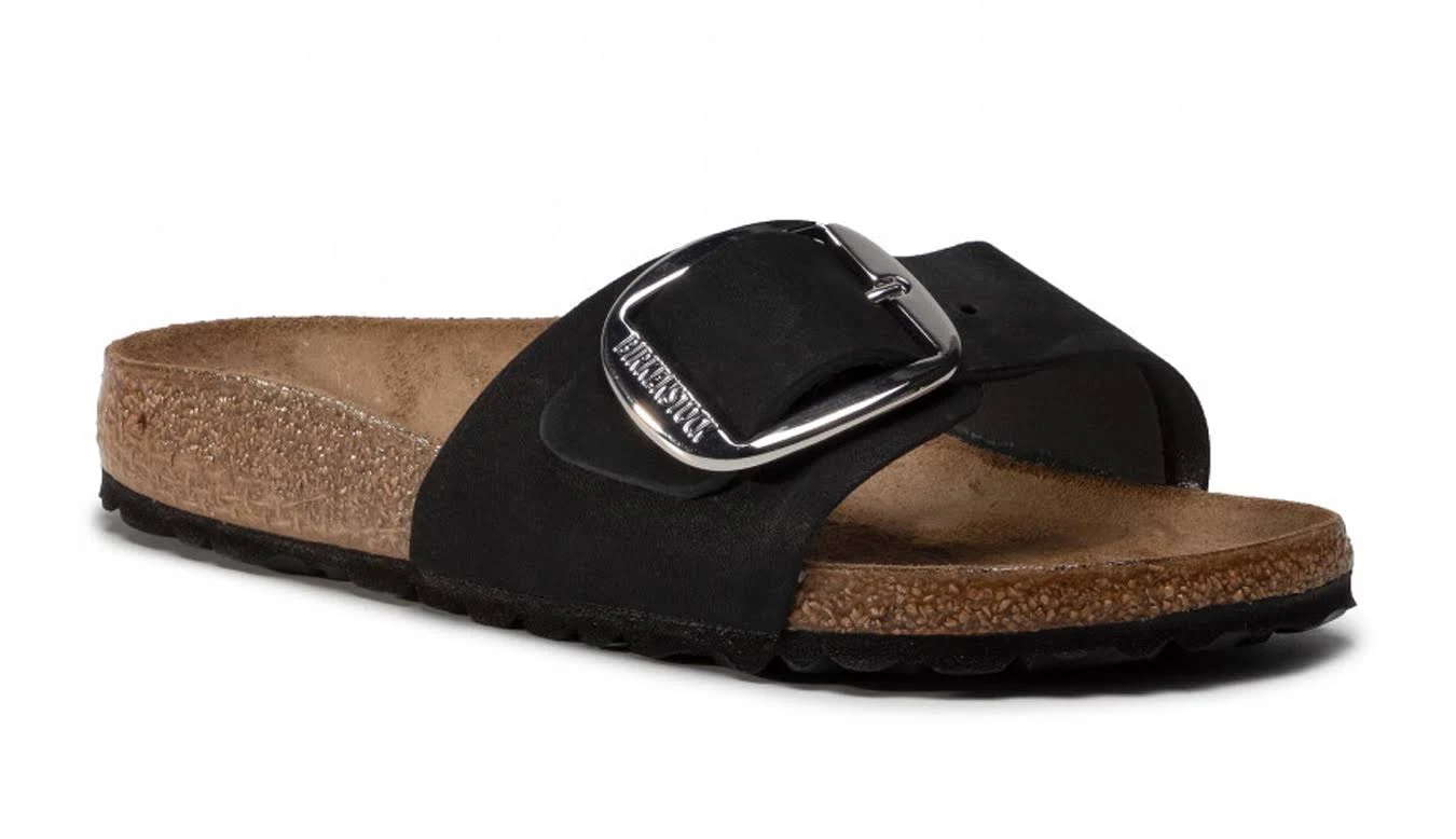 Birkenstock Madrid Slides Narrow Black Leather Big Buckle Shoes Sandals Slippers Black / EU 38