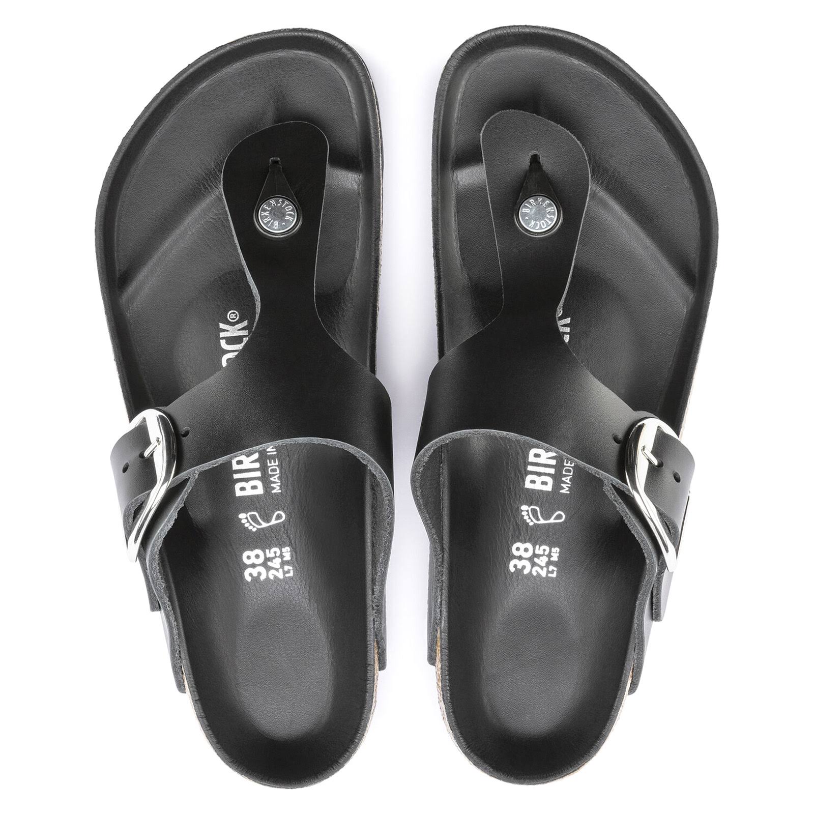 Birkenstock Gizeh Big Buckle Natural Leather Black Thong Sandals