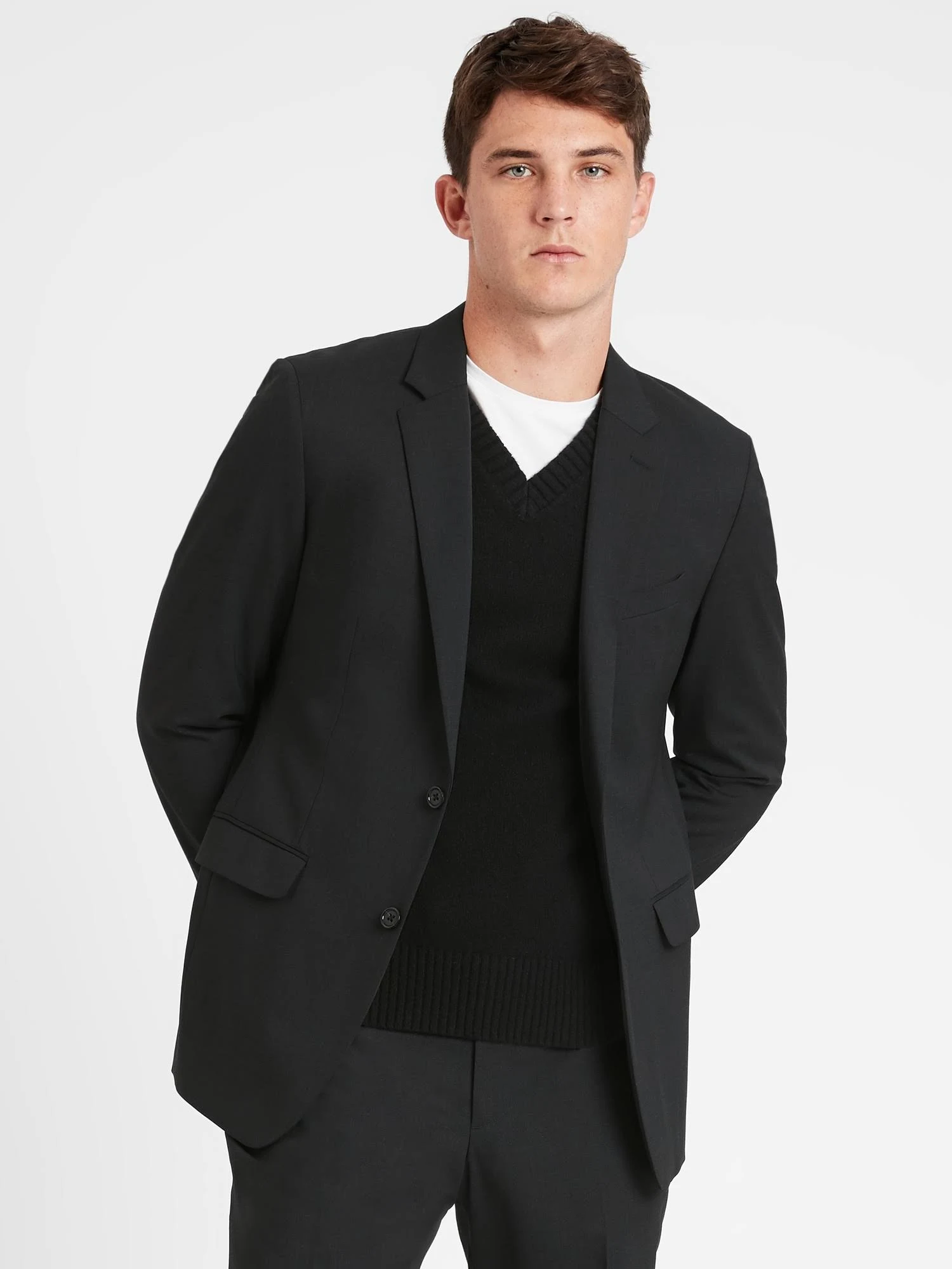 Banana Republic Men's Standard Solid Italian Wool Suit Jacket Dark Charcoal Size 44 Regular