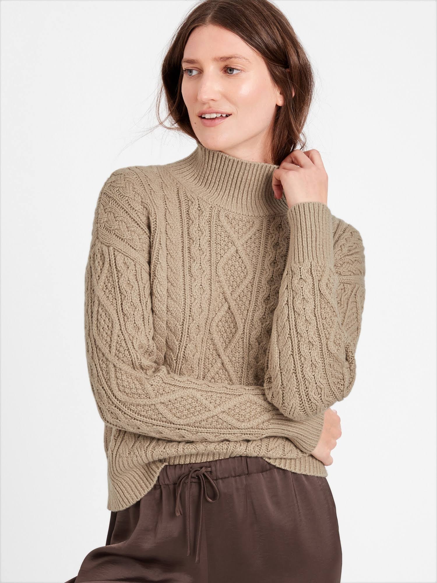 Banana Republic Women's Cable-Knit Cropped Sweater Beige Taupe Size XL