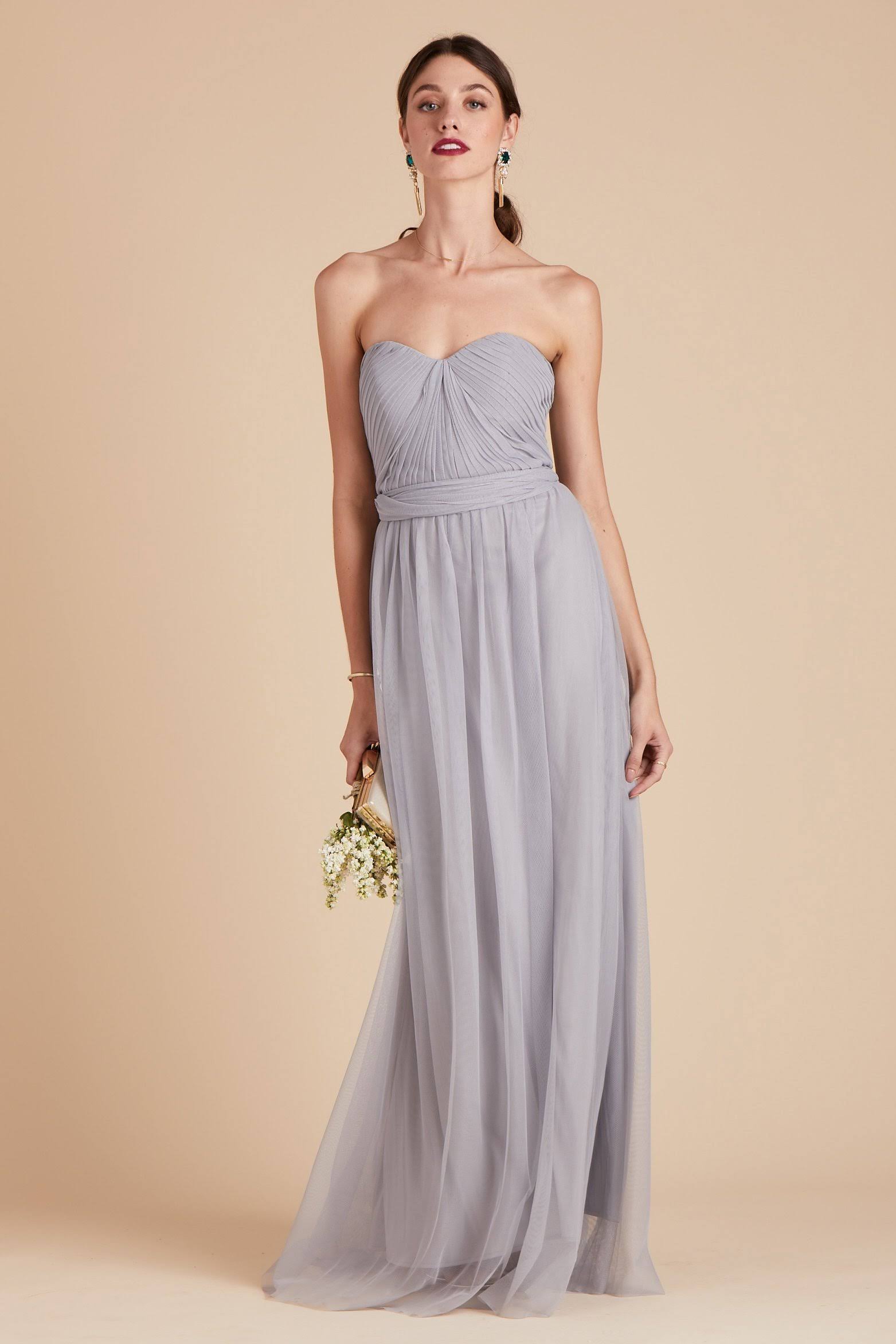 Birdy Grey Christina Convertible Tulle Bridesmaid Dress in Silver L / Silver