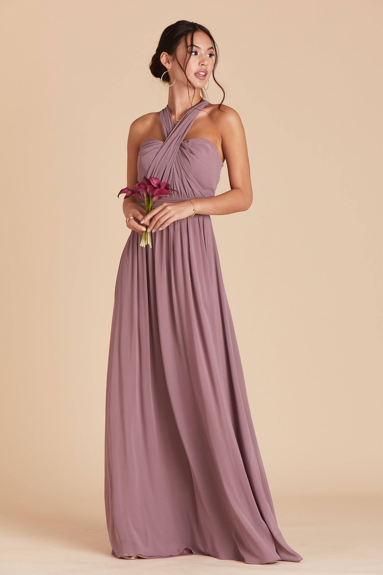 Birdy Grey Grace Convertible Chiffon Bridesmaid Dress in Dark Mauve Xs / Dark Mauve / No Slit
