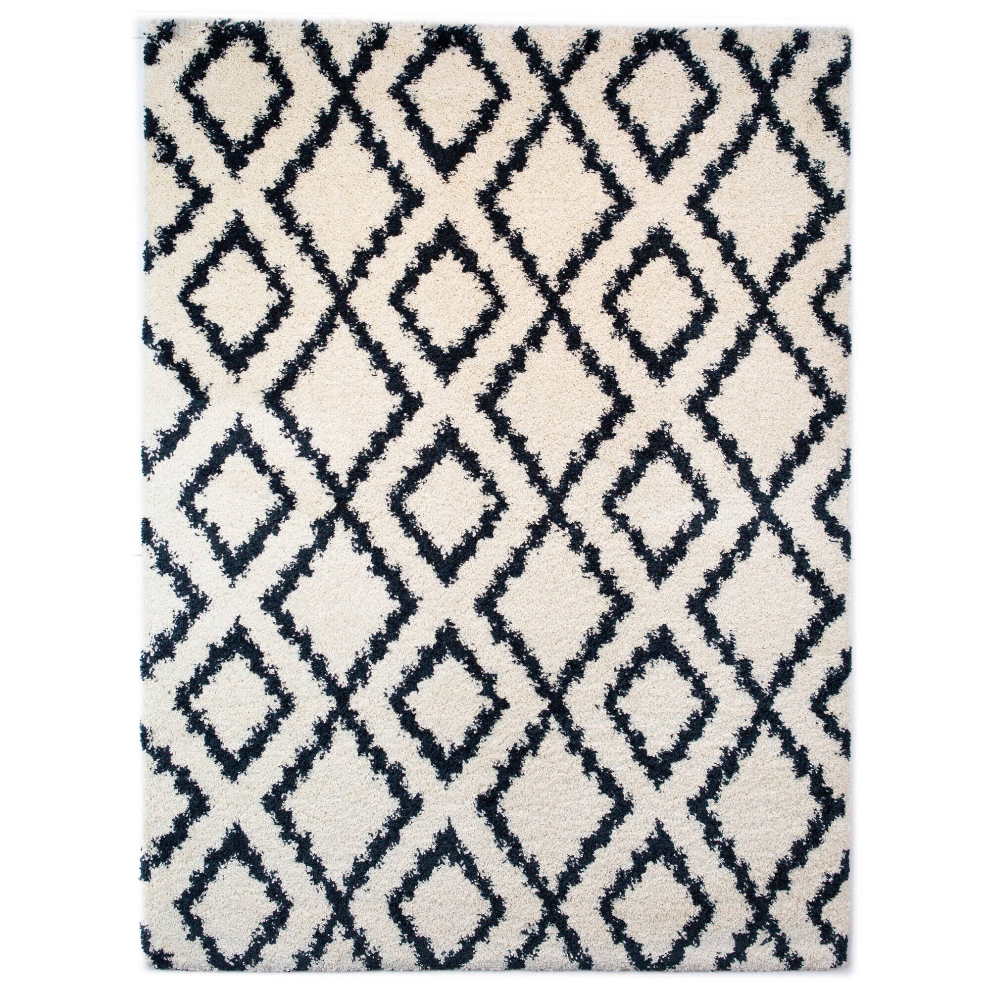 Ruba Diamond Shag Area Rug - 2& x 7& Runner - White