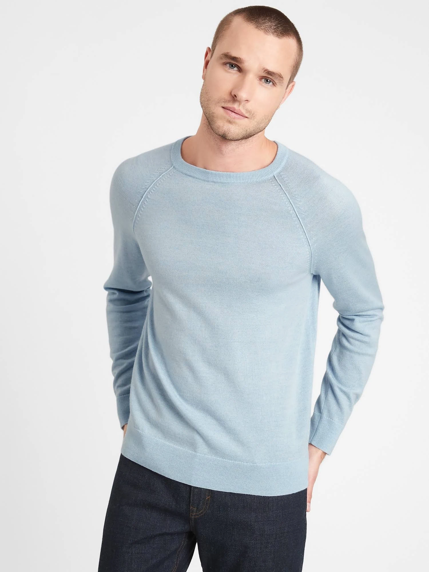 Banana Republic Men's Italian Merino Crew Sweater-Neck Sweater Light Blue Size S
