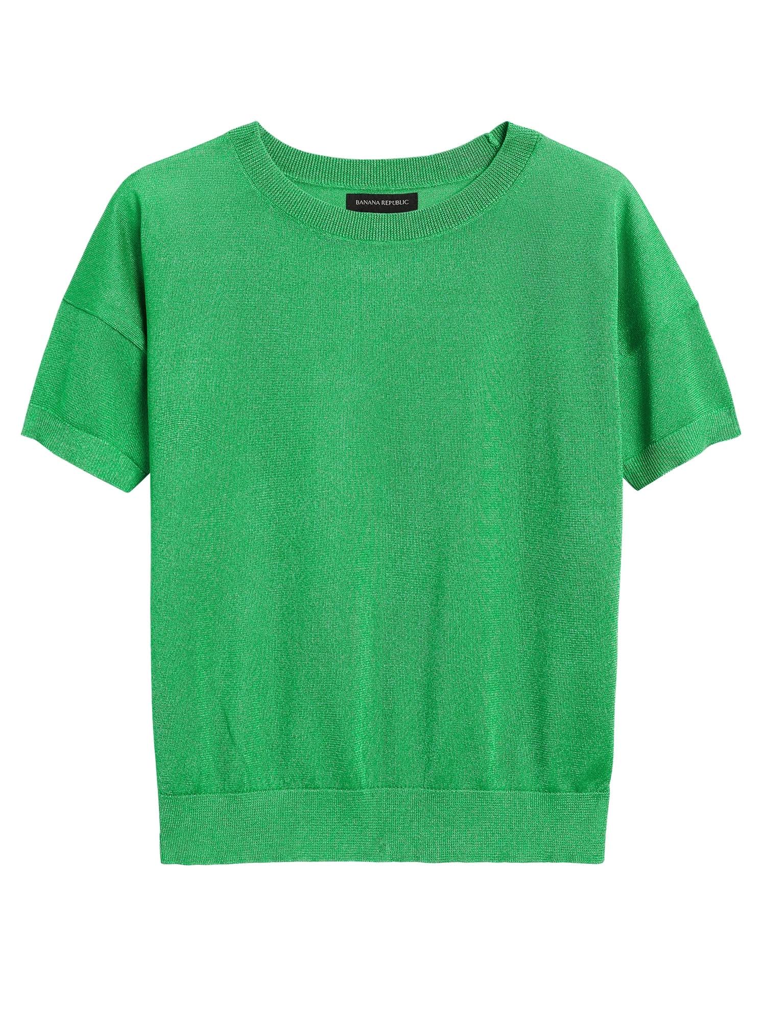 Banana Republic Women's Shimmer Short-Sleeve Sweater Hula Green Size XS