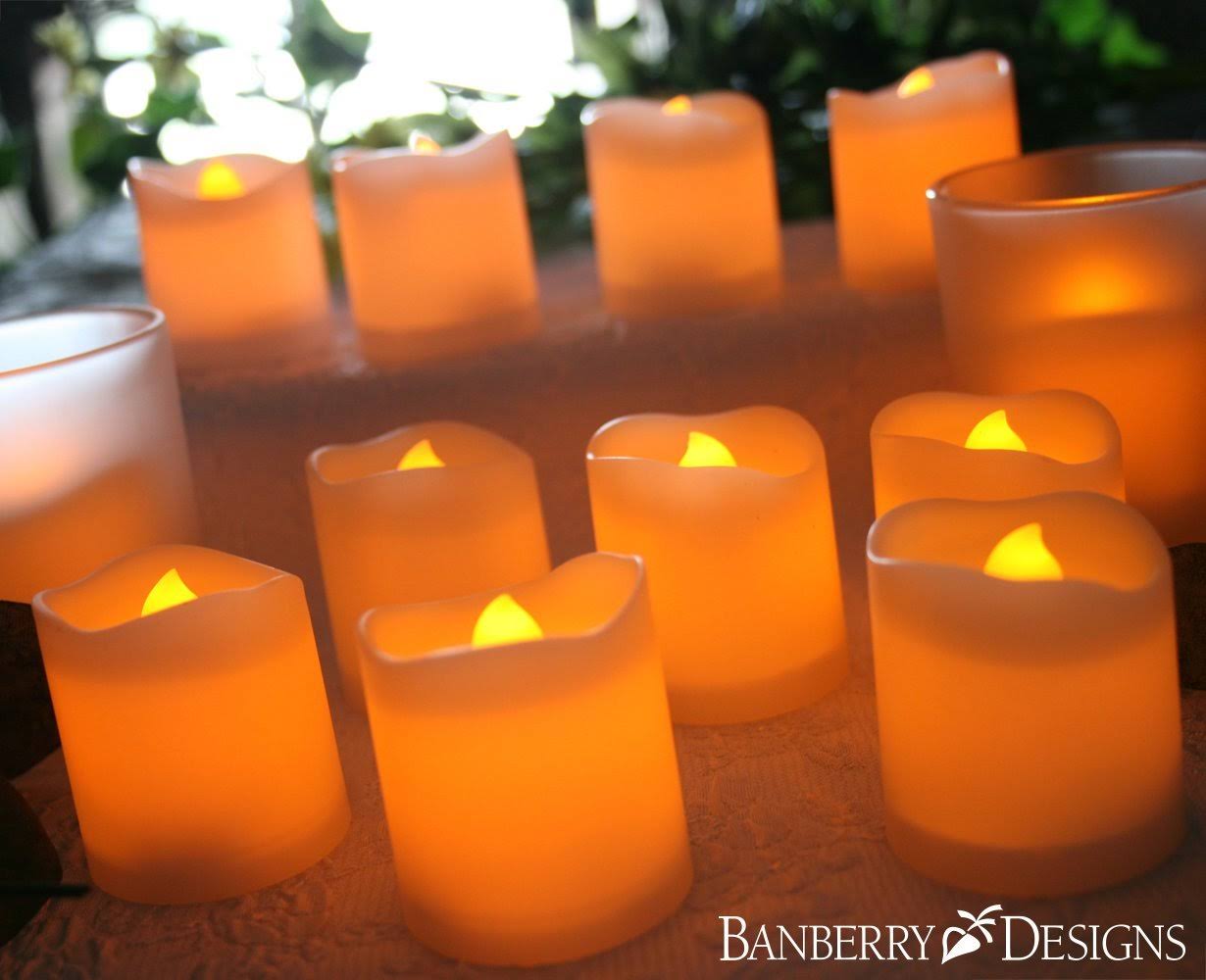 LED Lighted Flickering Votive Style Flameless Candles - BANBERRY Designs - Box of 96 - Wedding Decorations - Faux Candles - Flam