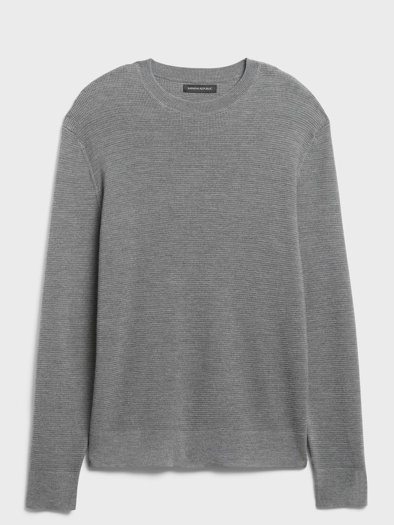 Banana Republic Men's Italian Merino Waffle-Knit Sweater Harbor Gray Size S