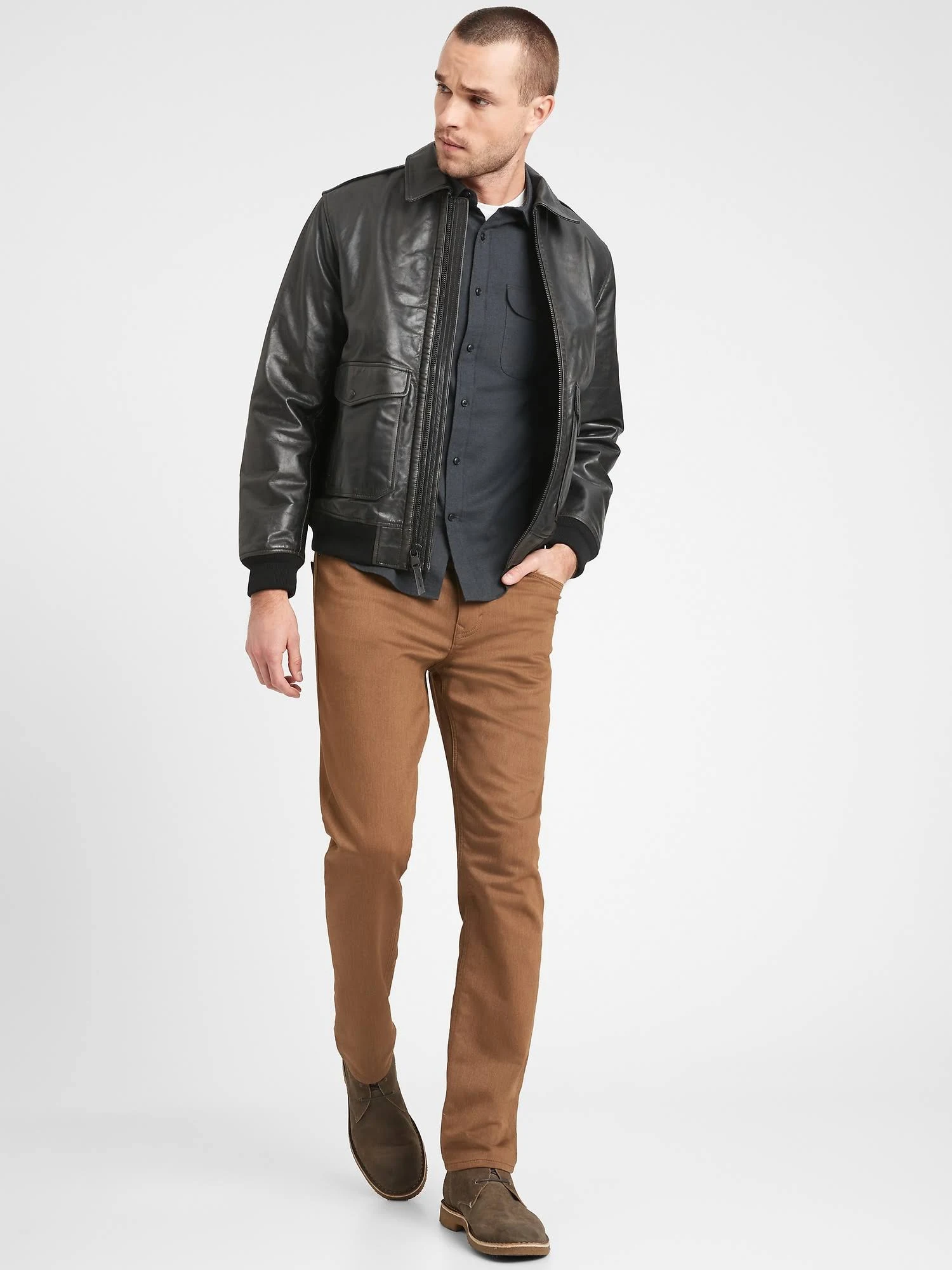 Banana Republic Men's Slim Heathered Traveler Pant Camel Tall Size 34W 36L