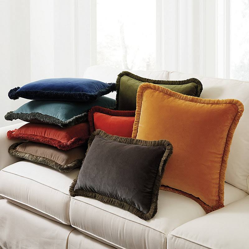 Fringed Signature Velvet Pillow Slate 12x22 x 20x22 - Ballard Designs