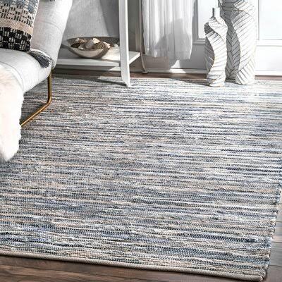 Ebern Designs Biehl Hand Loomed Cotton Blue/Beige Area Rug, Size: Rectangle 10& x 14&