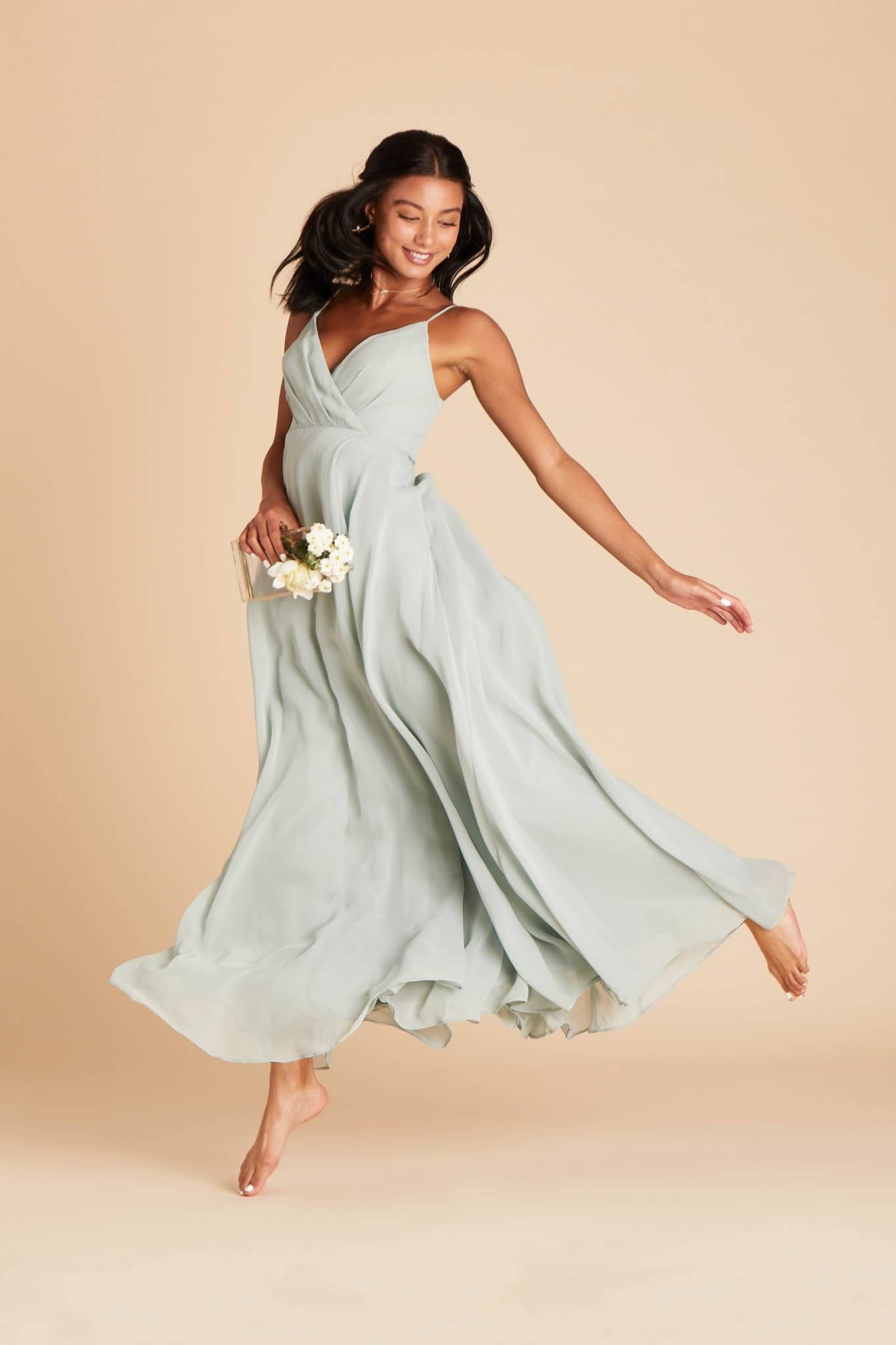 Birdy Grey Kaia Chiffon Bridesmaid Dress in Sage M / Sage