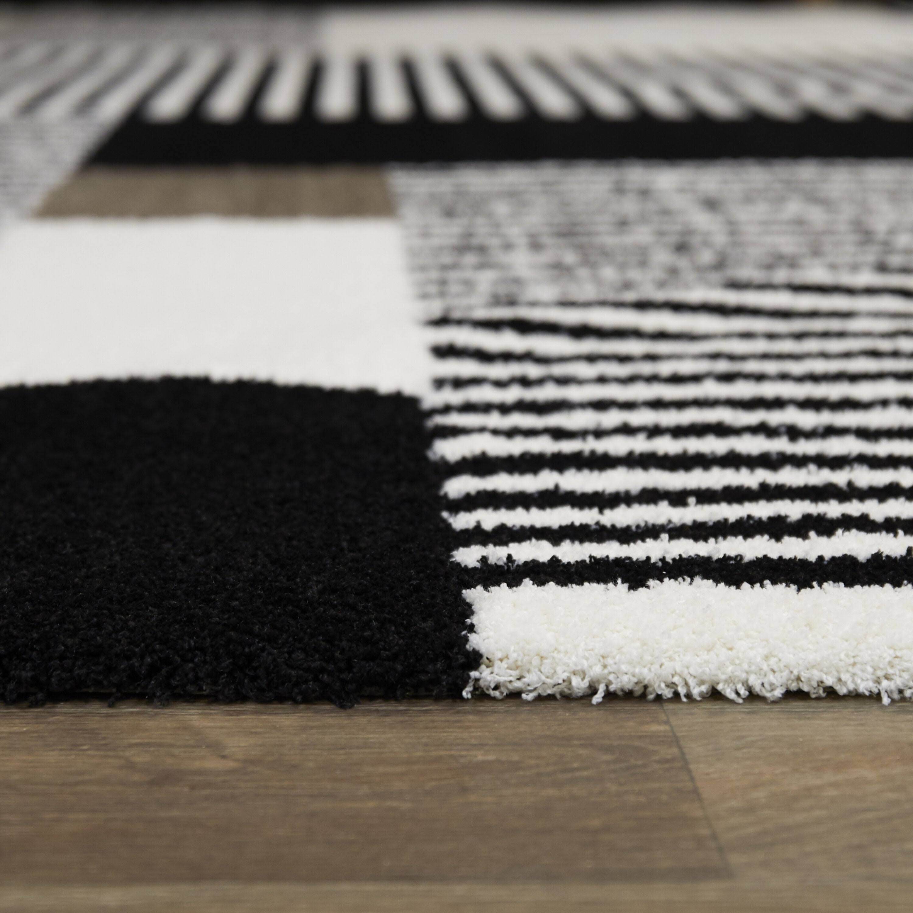Viktor Contemporary Geometric Area Rug - 5&3x22 x 7& - Black