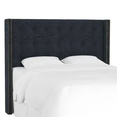 Lollis Wood Frame Upholstered Wingback Headboard Size: King, Upholstery: Navy