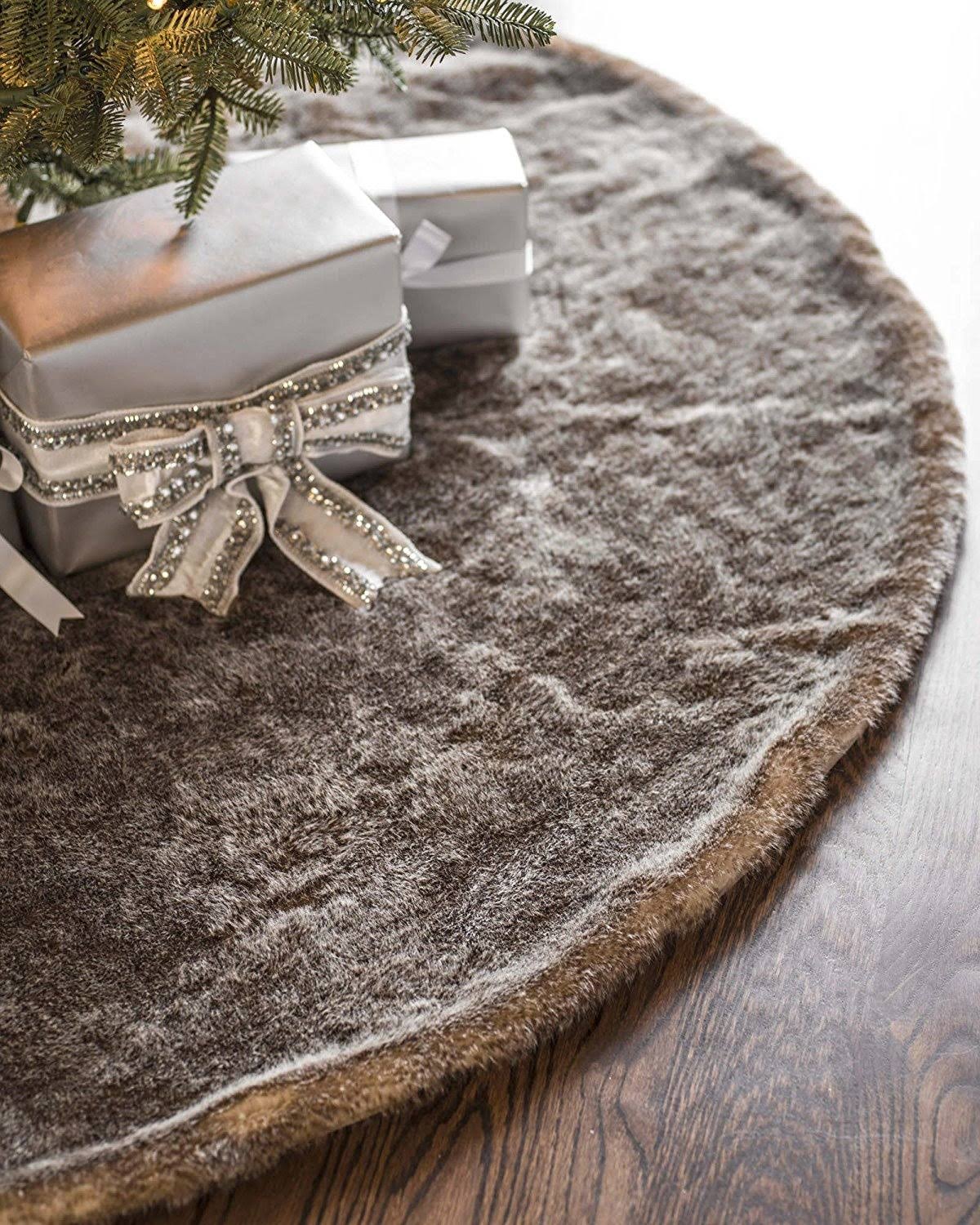 Balsam Hill Lodge Faux Fur Tree Skirt, 72 Inches, Stone