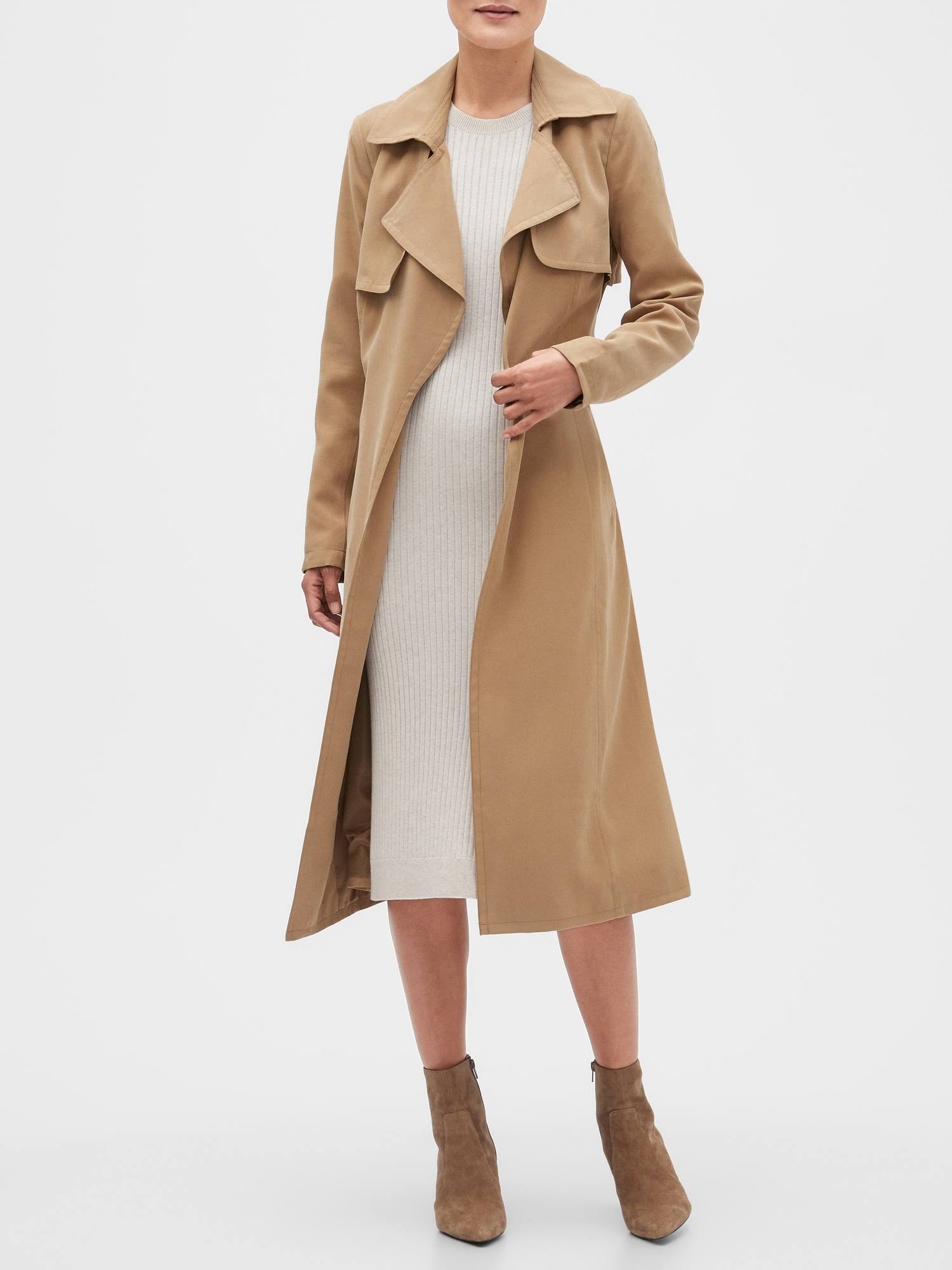 Banana Republic Factory Women's Petite Long Soft Trench Coat Camel Petite Size S