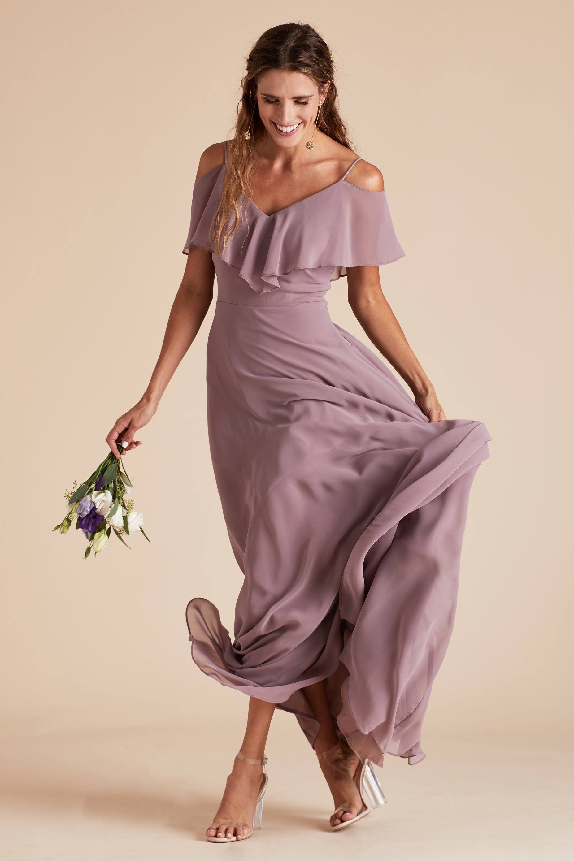 Birdy Grey Jane Convertible Chiffon Bridesmaid Dress in Dark Mauve S / Dark Mauve / No Slit