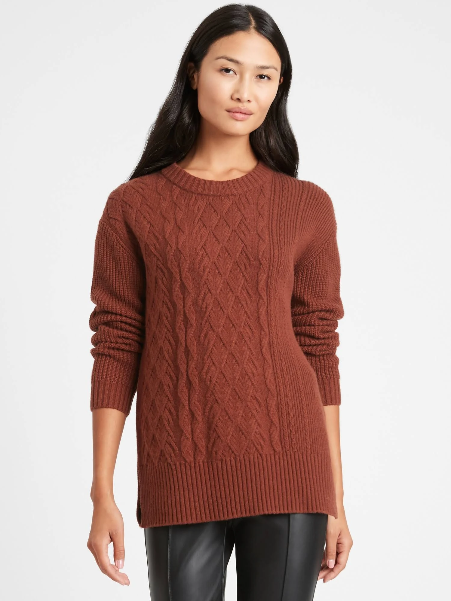 Banana Republic Women's Cable-Knit Sweater Tunic Rust Brown Size Xs
