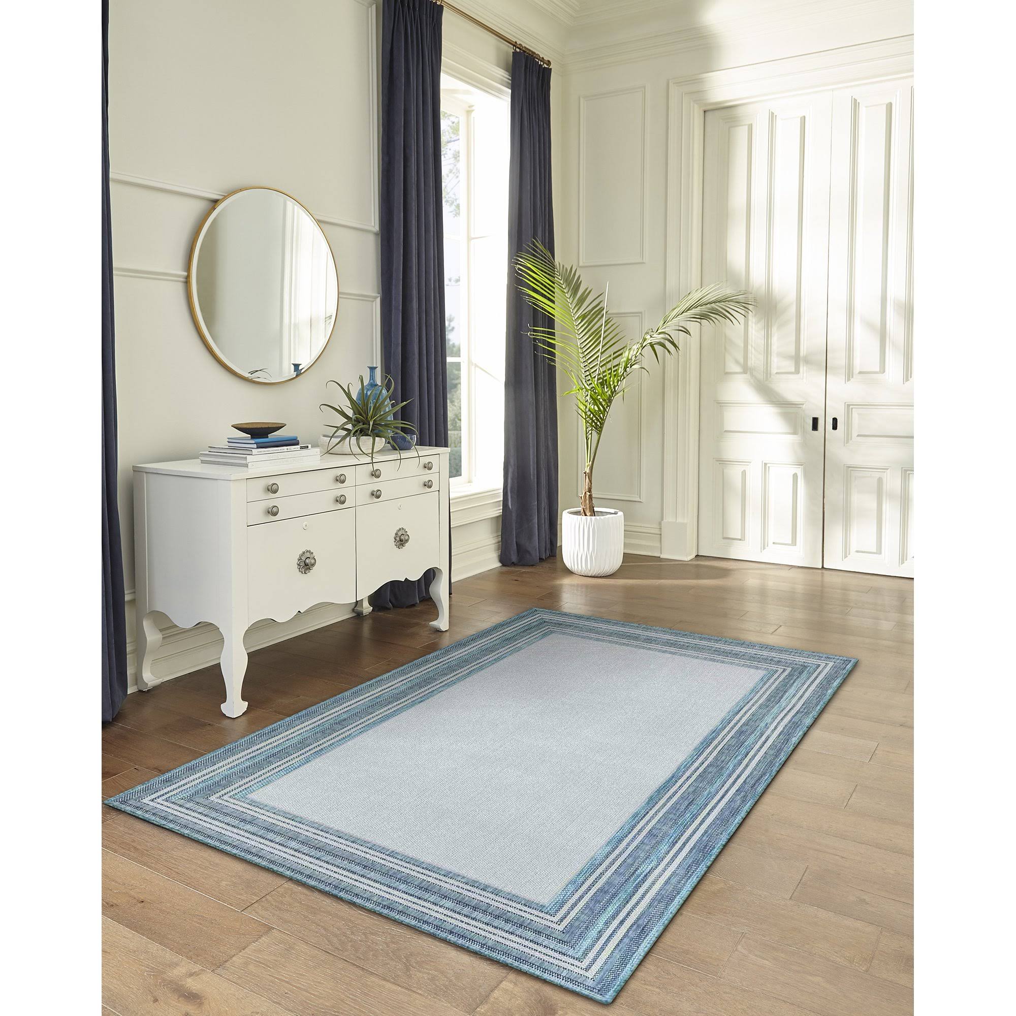 Liora Manne Carmel Multi Border Indoor/Outdoor Rug Navy 8&10x22X11&9x22