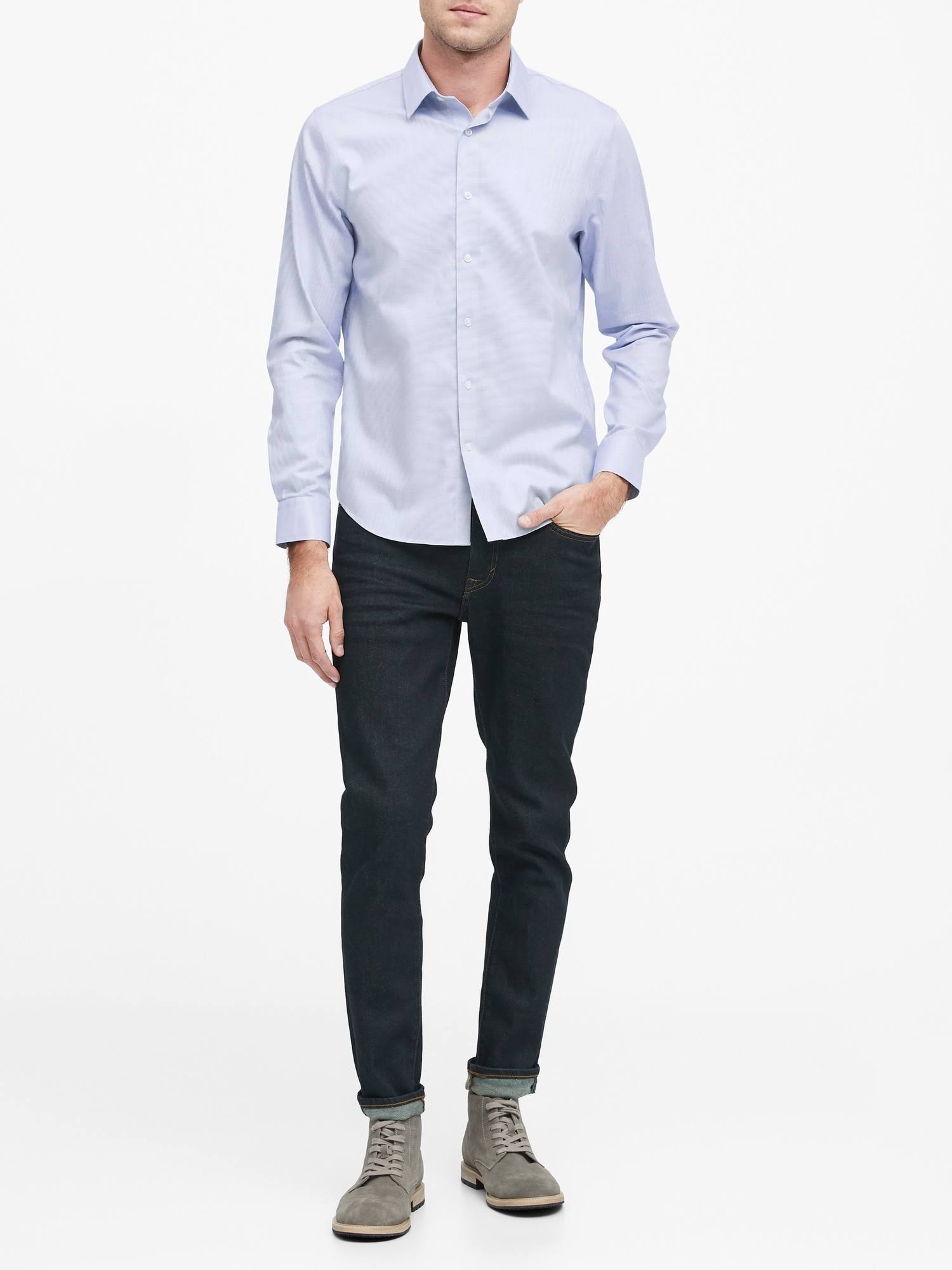 Banana Republic men's Untucked Slim-Fit Non-Iron Dress Shirt Basic Blue Size XL