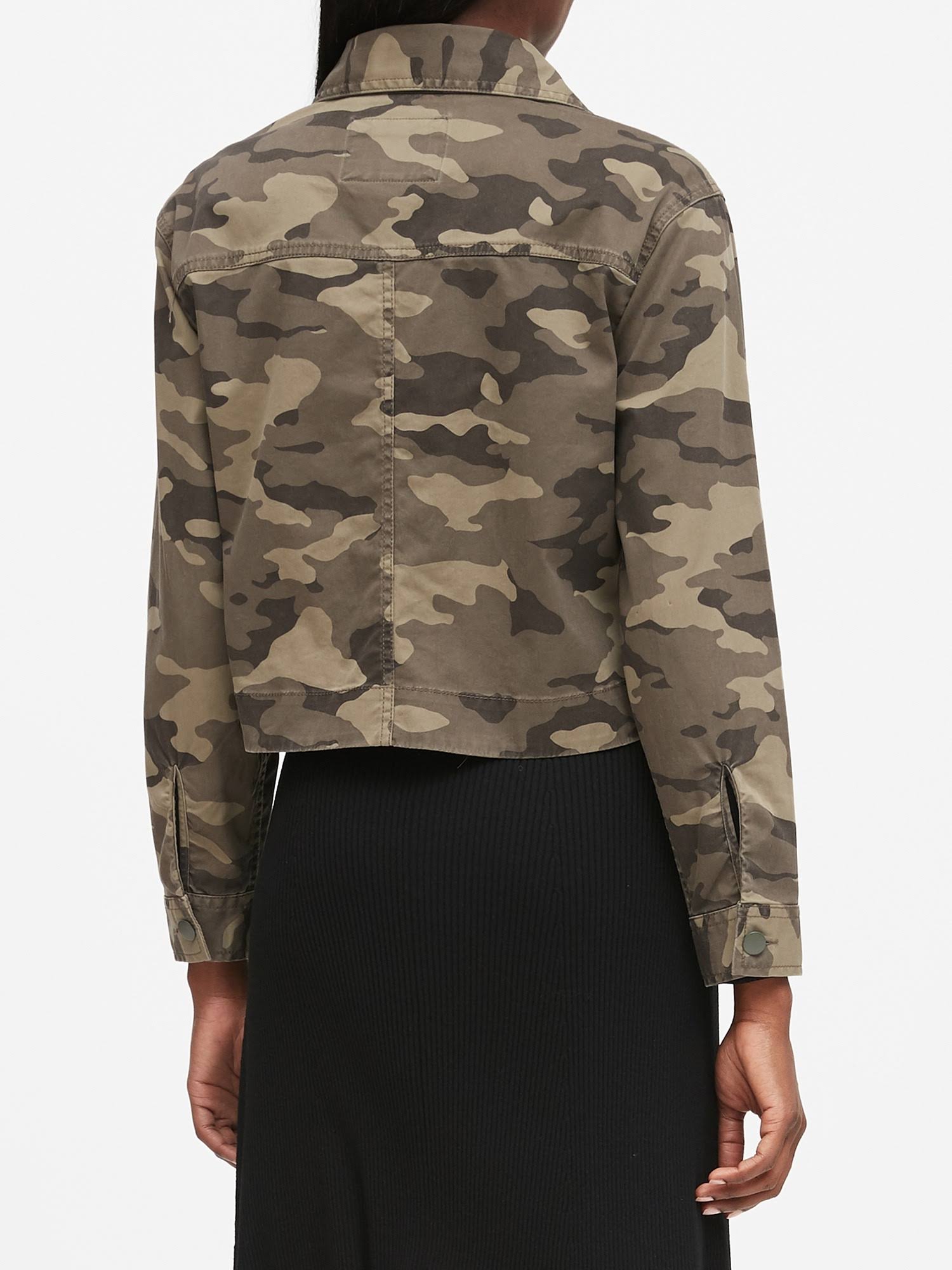 Banana Republic Women's Cropped Utility Jacket Olive Green Camo Size XS