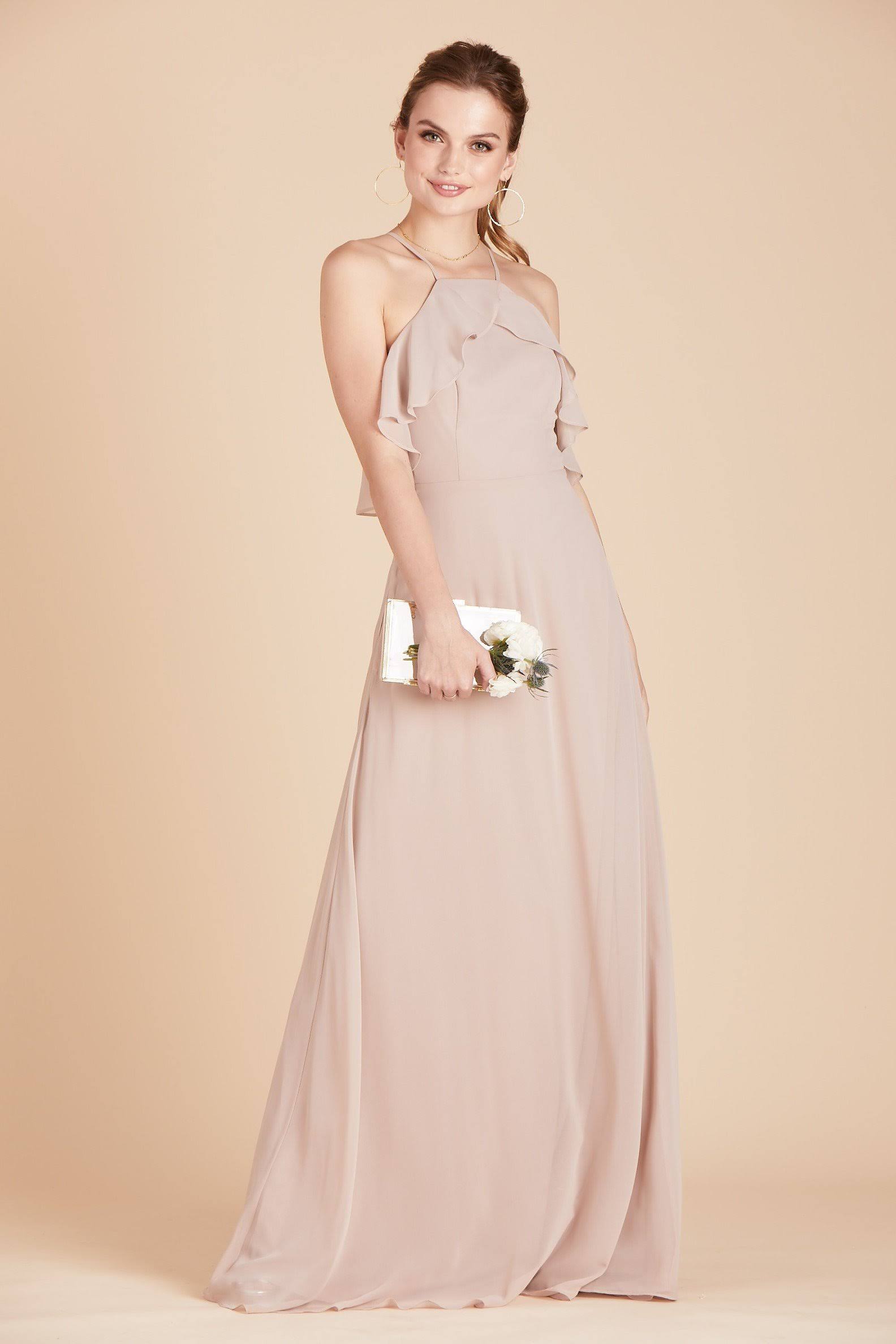 Birdy Grey Jules Chiffon Bridesmaid Dress in Taupe Xs / Taupe