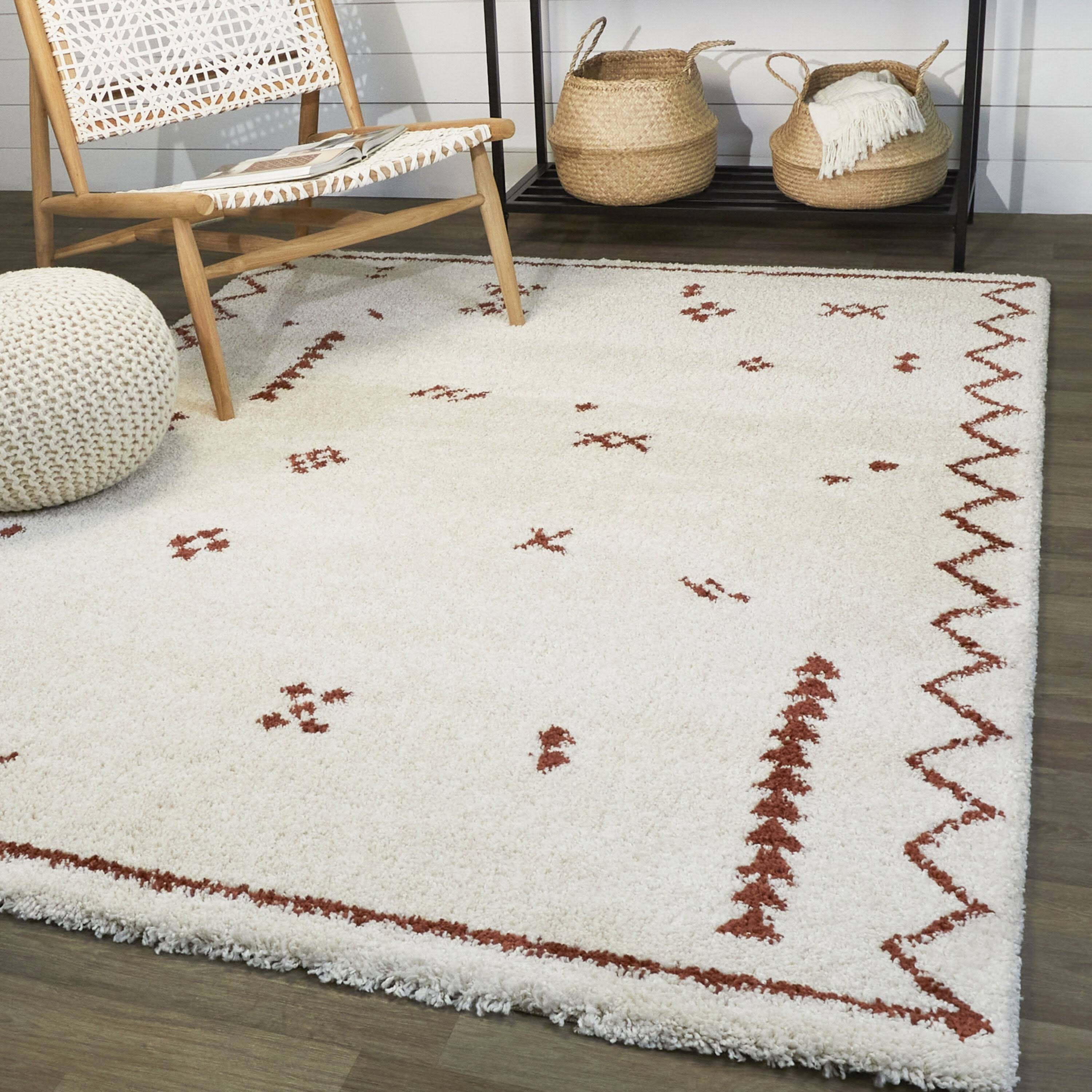 Eila Tribal Shag Area Rug - 5&3x22 x 7& - Cream/Rust