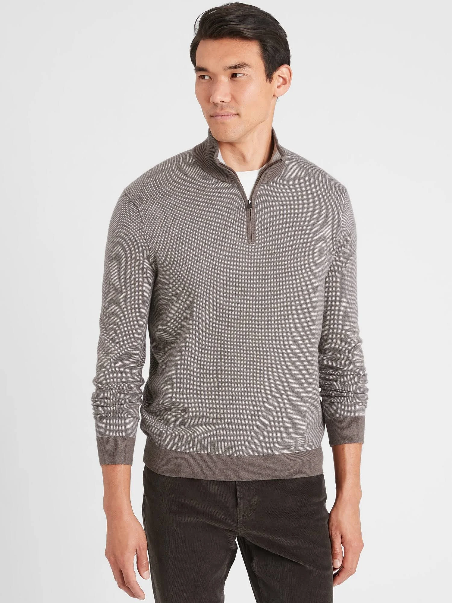 Men's Premium Luxe 1/4 Zip-Neck Sweater Mushroom