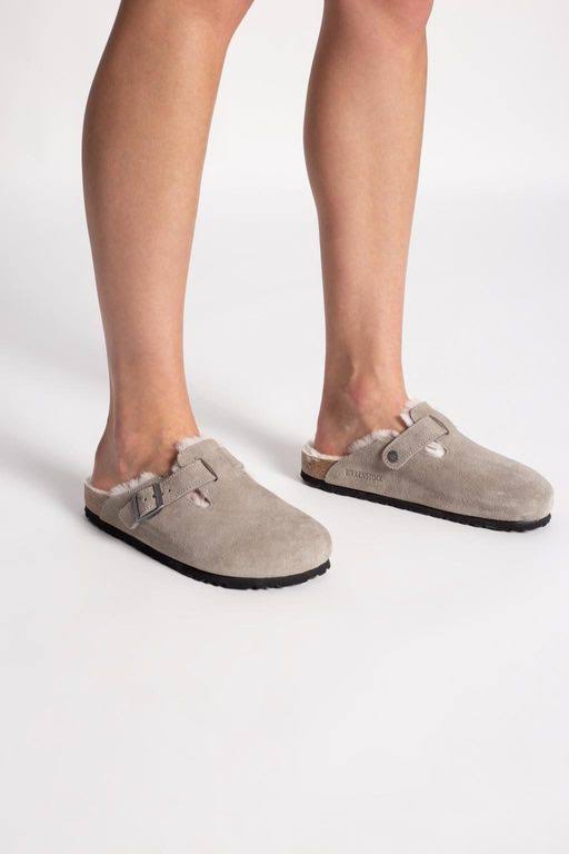 Birkenstock Boston Shearling Suede Leather Stone Coin Clogs