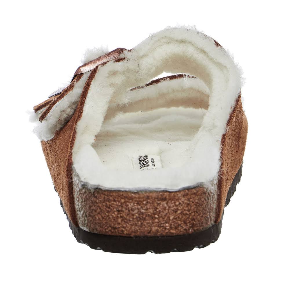 Birkenstock Arizona Suede Leather Mink Shearling Two-Strap Sandals