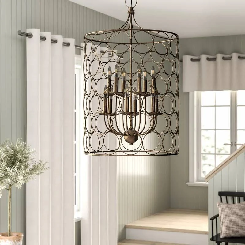 Flores 12 - Light Candle Style Drum Chandelier - Gold