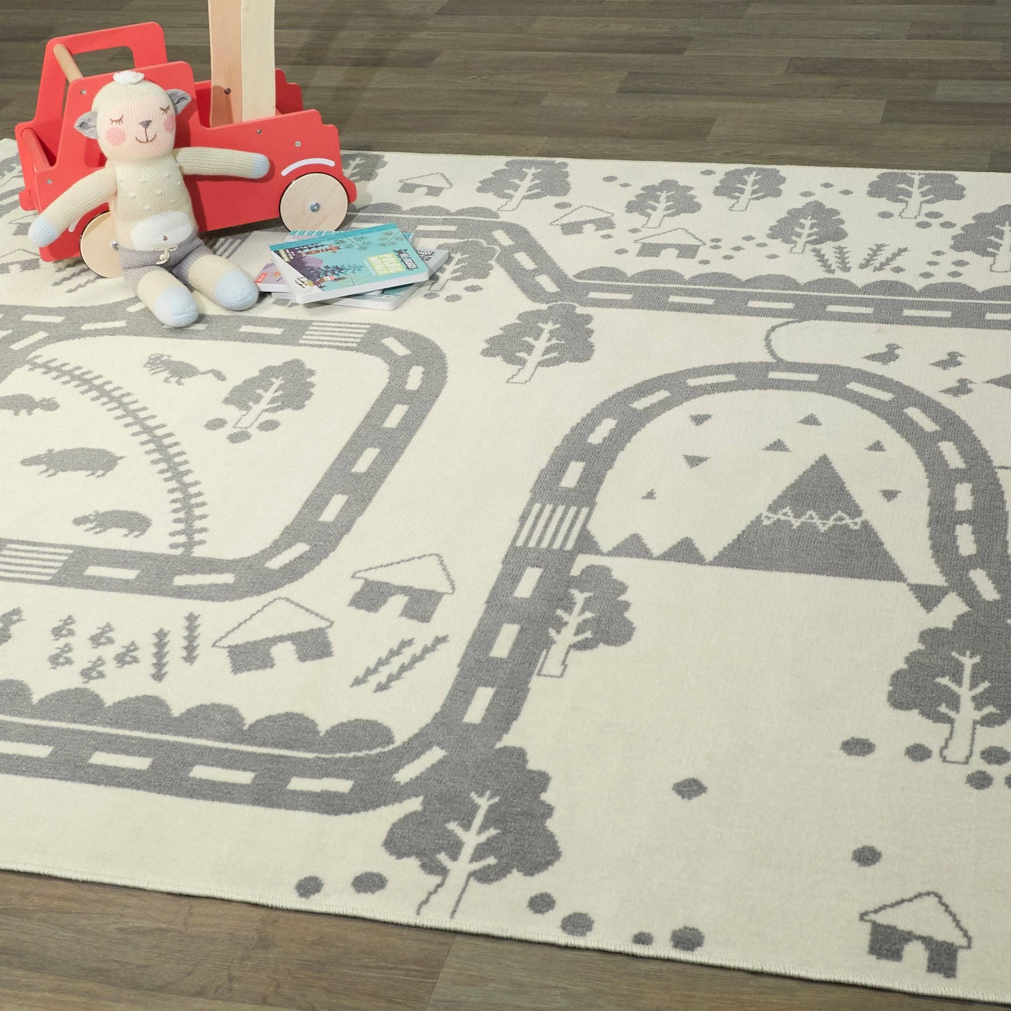 Balta Rural Roadway Cream 5 ft. x 7 ft. Kids Area Rug, Ivory