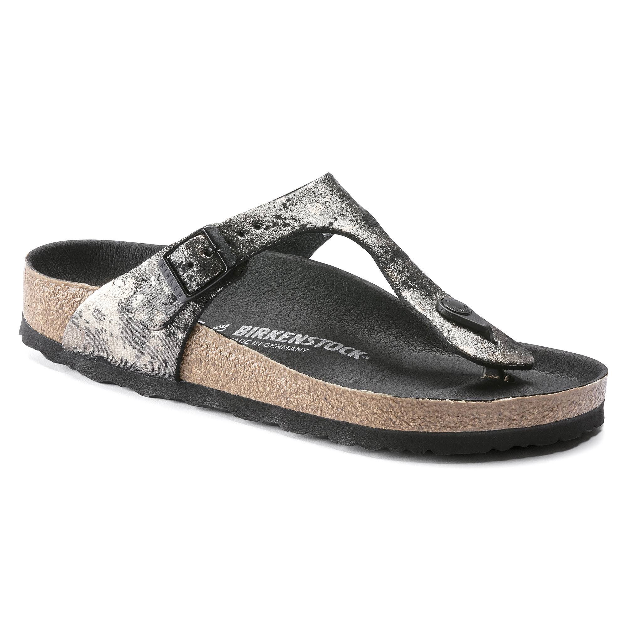 Birkenstock Gizeh Suede Leather Vintage Metallic Black Thong Sandals