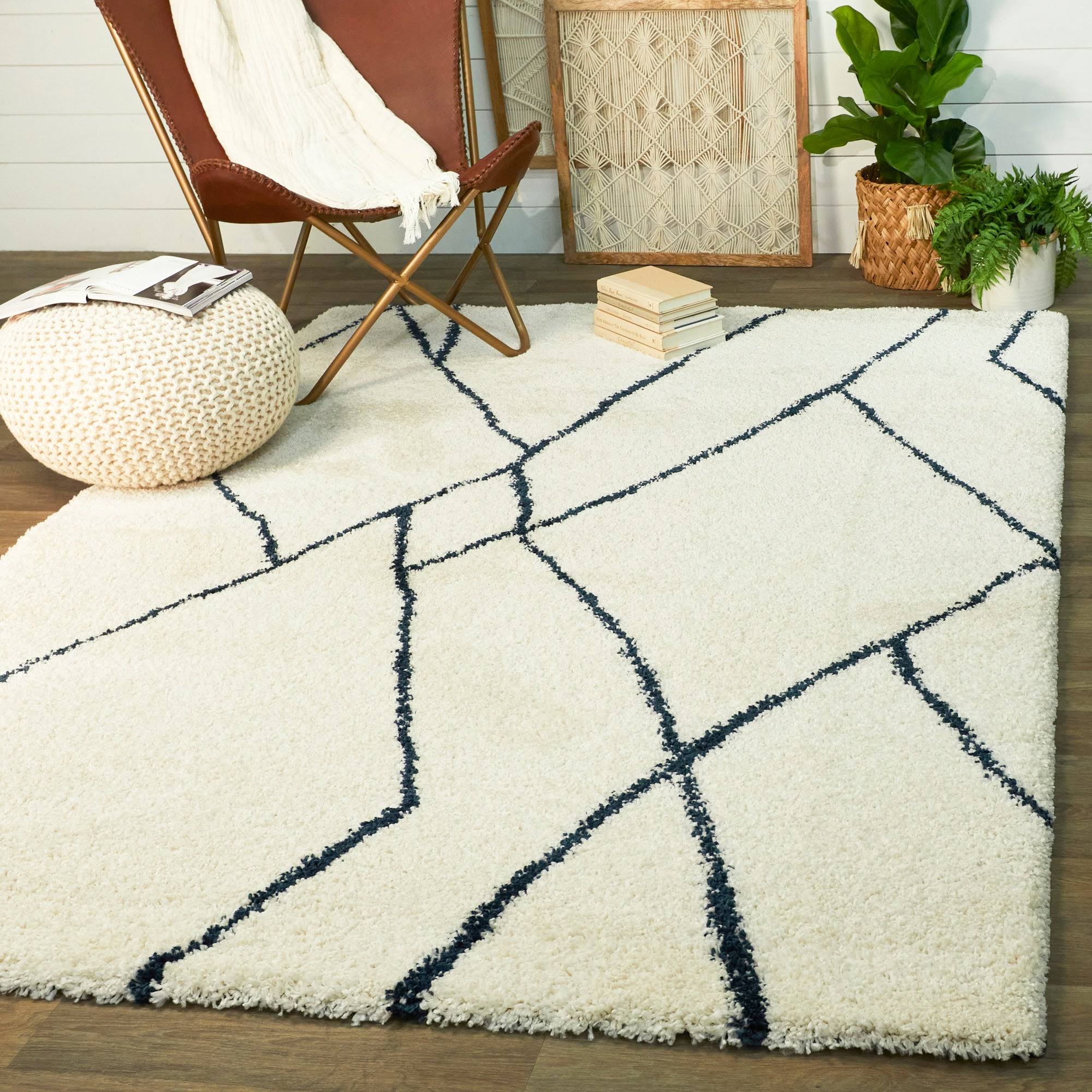 BALTA Ayden Navy 5 ft. x 7 ft. Abstract Shag Area Rug, Blue