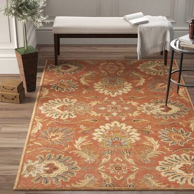Aaron Floral Hand Knotted Wool Terracotta Area Rug Birch Lane Rug Size: Rectangle 7&6x22 x 9&6x22