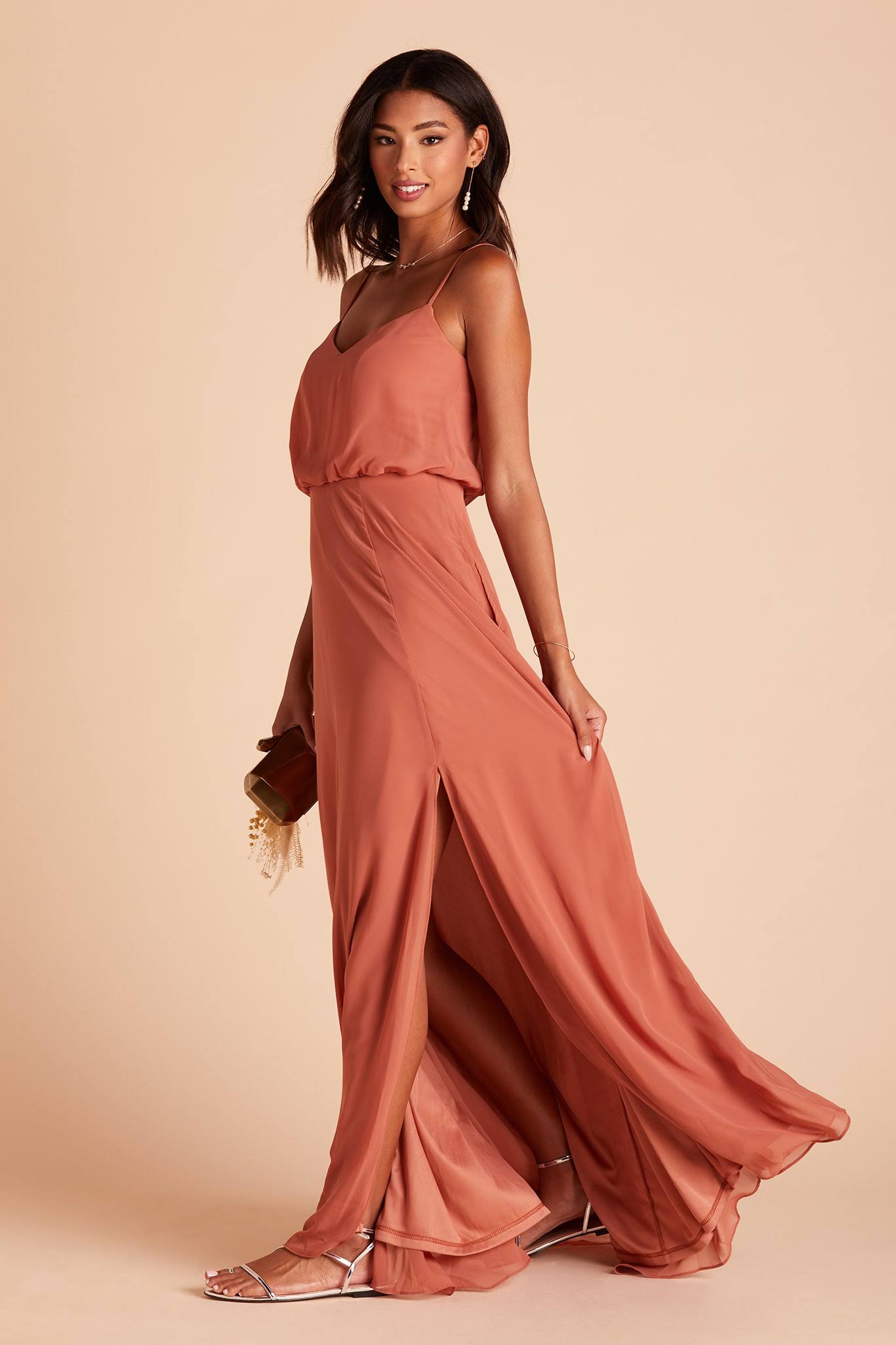 Birdy Grey Gwennie Chiffon Bridesmaid Dress in Terracotta L / Terracotta / No Slit