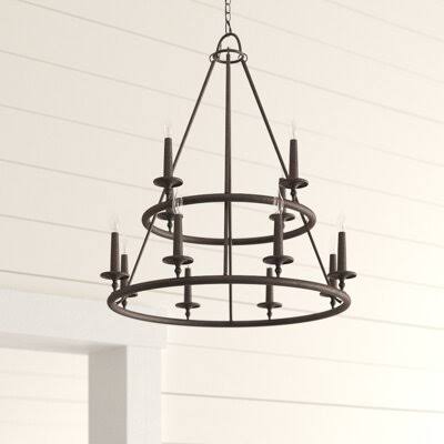 Auxvasse 12 - Light Candle Style Wagon Wheel Chandelier