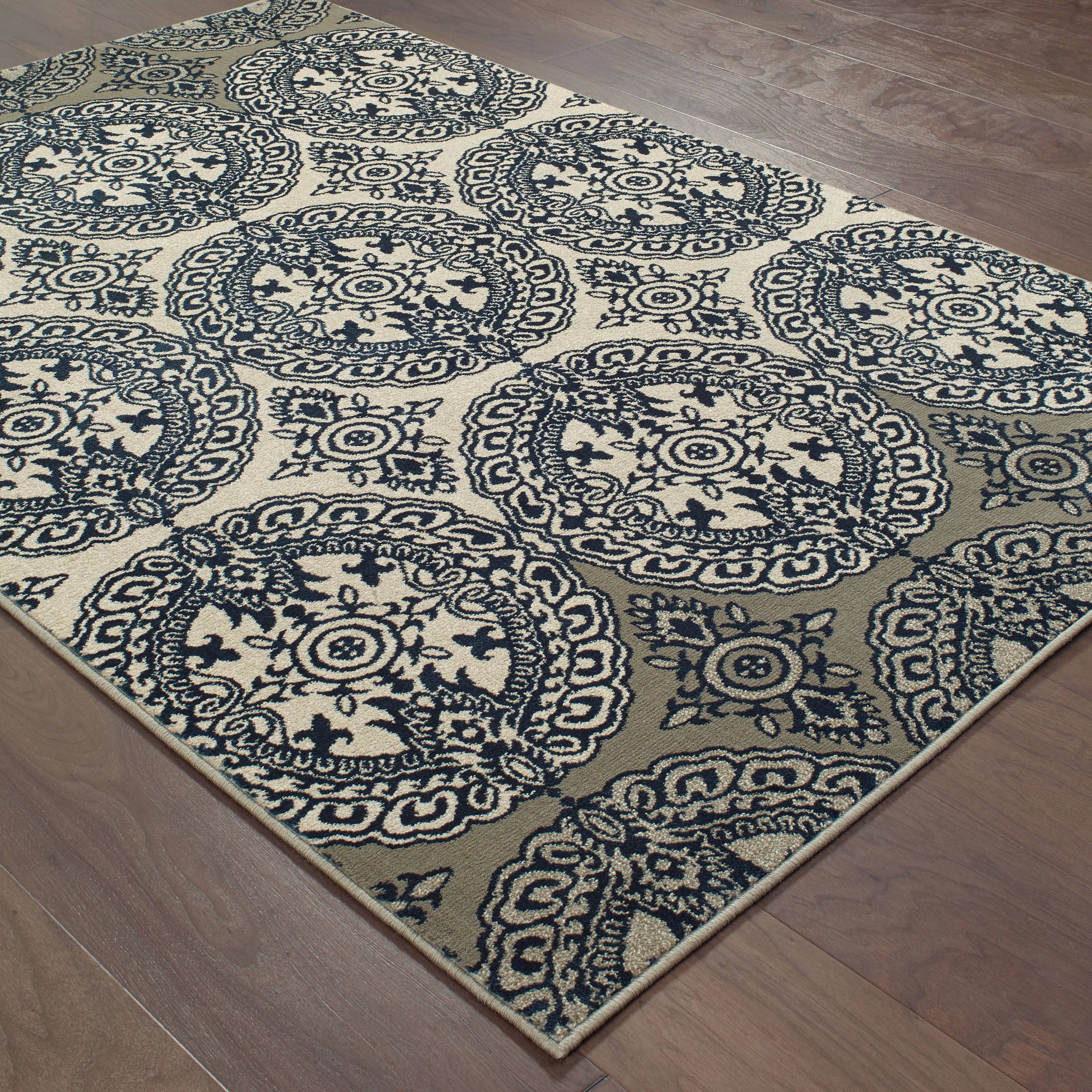 Style Haven Navy/Ivory Polypropylene Oriental Medallion Area Rug (9&10 x 12&10) - 9&10x22 x 12&10x22
