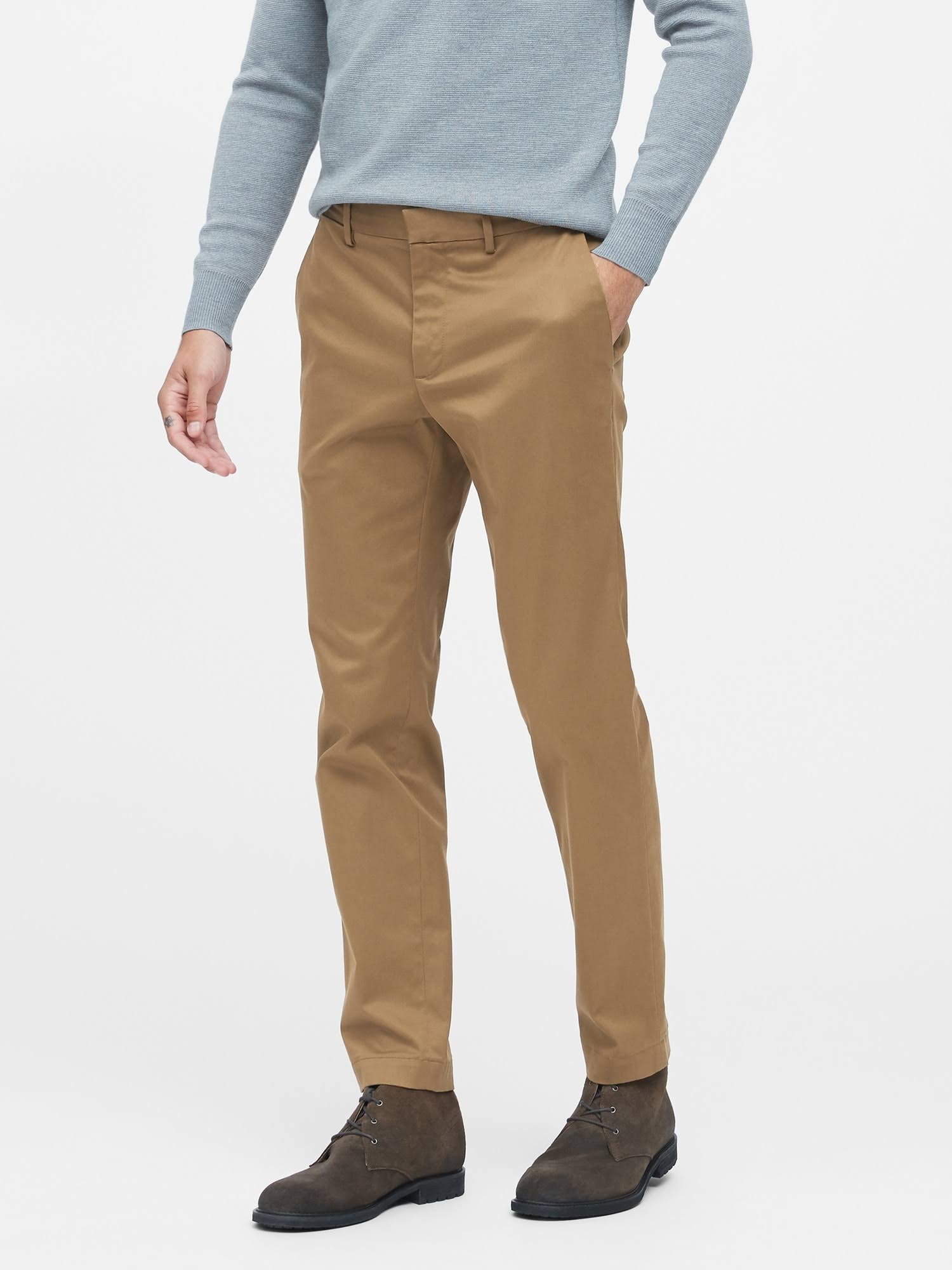 Banana Republic Men's Mason Athletic Tapered Rapid Movement Chino Pant Airforce Khaki Tall Size 35W 36L