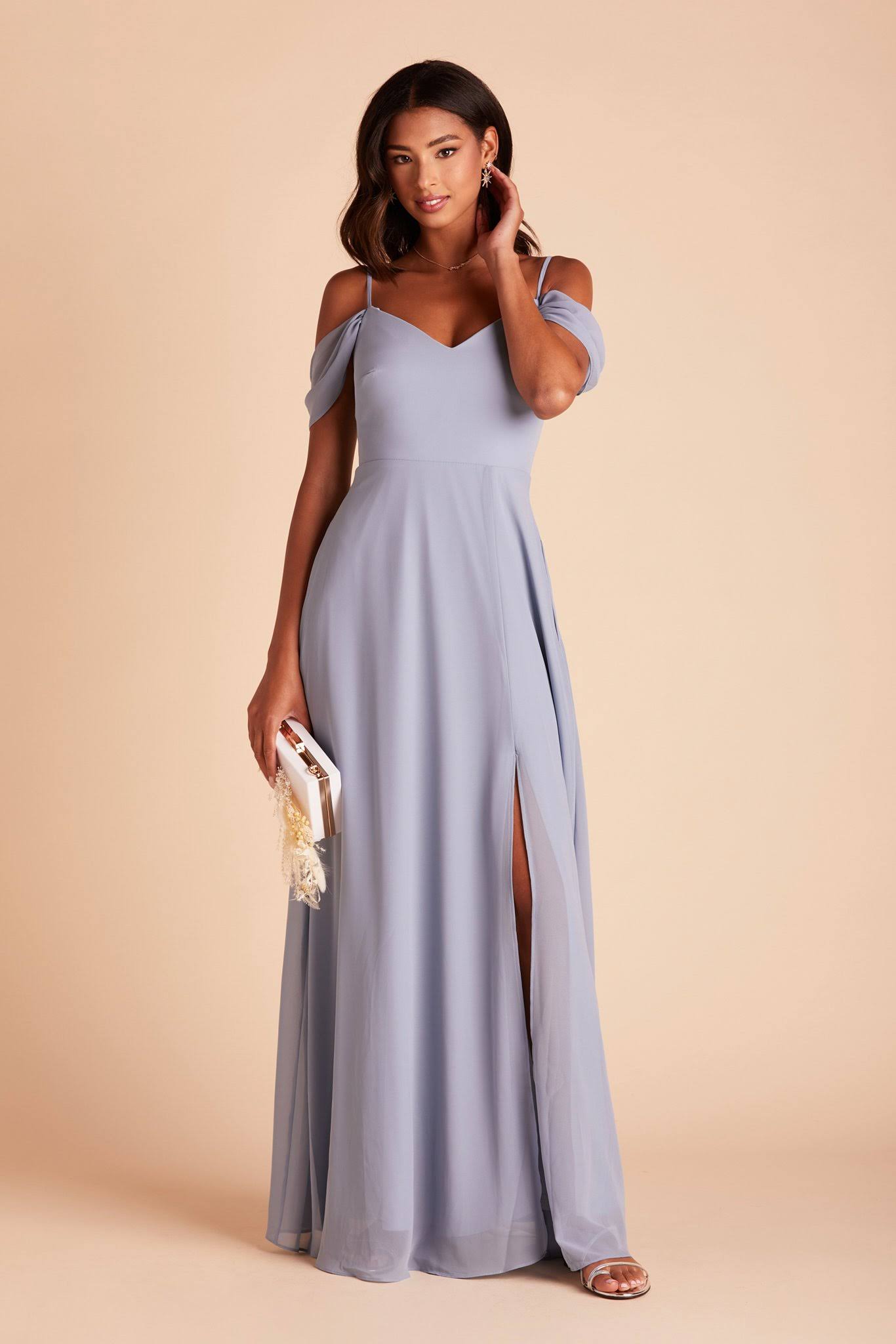 Birdy Grey Devin Convertible Chiffon Bridesmaid Dress in Dusty Blue M / Dusty Blue / No Slit