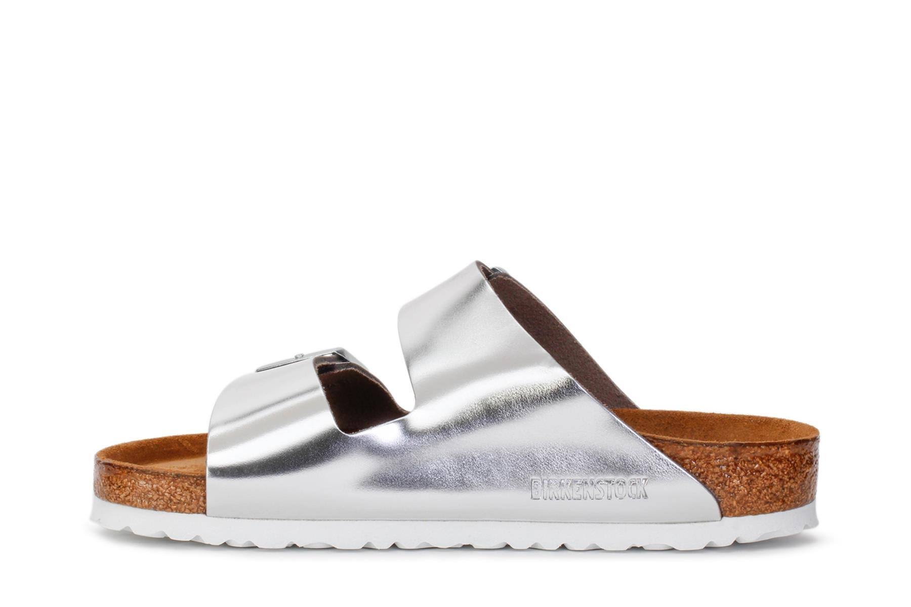 Arizona Soft Footbed Leather Sandal, Metallic Silver, 39